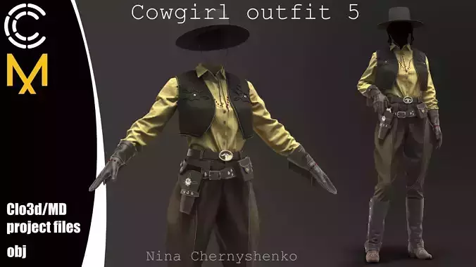 Cowgirl outfit 5 - Marvelous Designer project and OBJ