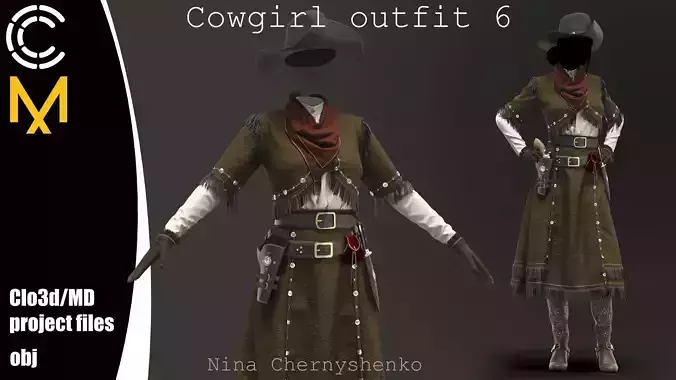 Cowgirl outfit 6 - Marvelous Designer project and OBJ