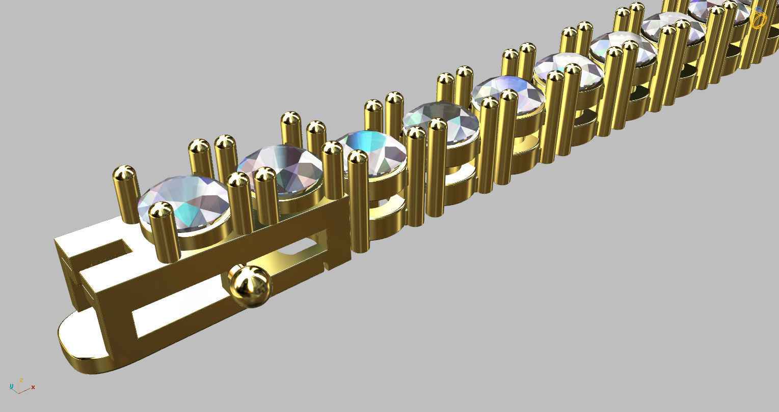 Riviera Round Gemstone Bracelet 3mm with clasp box  3D print model_3