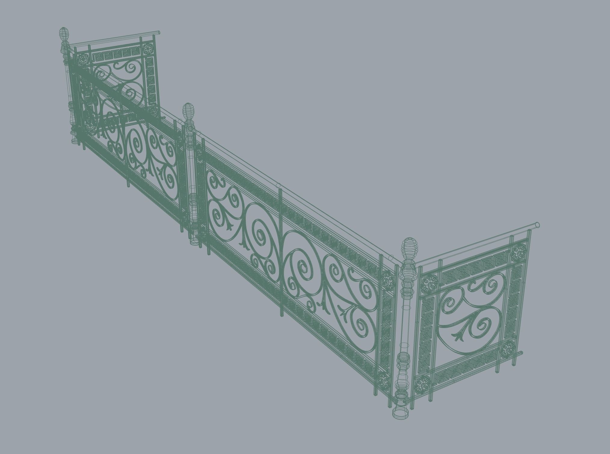 Metal Neoclassical Railing Free 3D model_5