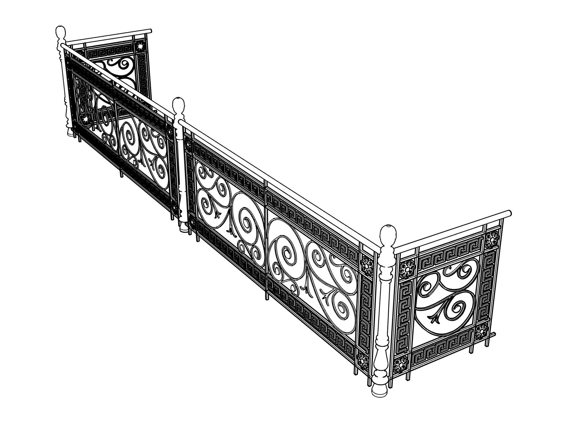 Metal Neoclassical Railing Free 3D model_6