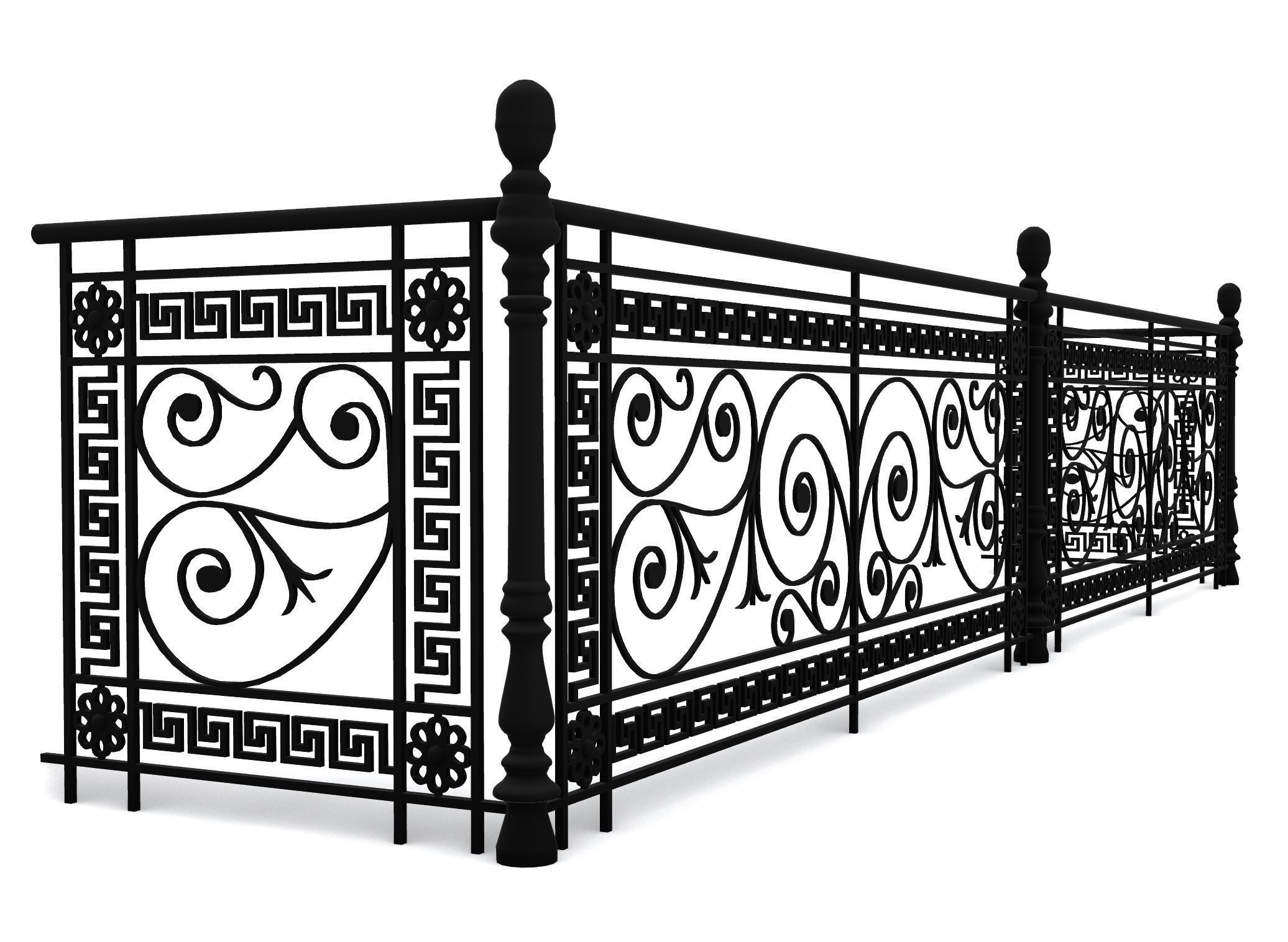Metal Neoclassical Railing Free 3D model_2