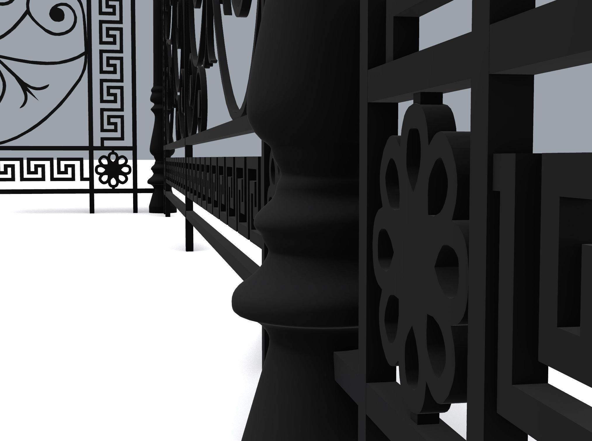 Metal Neoclassical Railing Free 3D model_4
