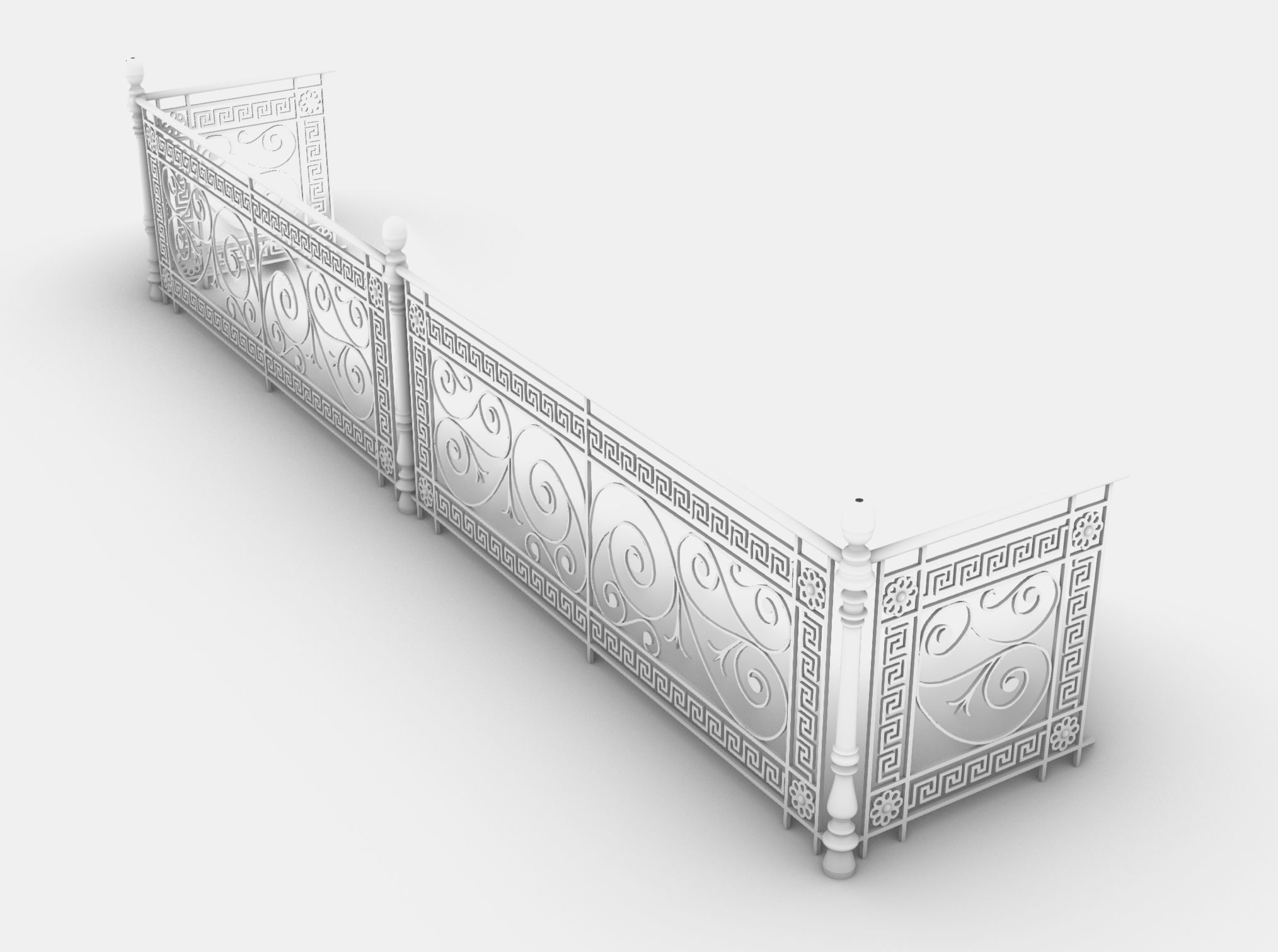 Metal Neoclassical Railing Free 3D model_7