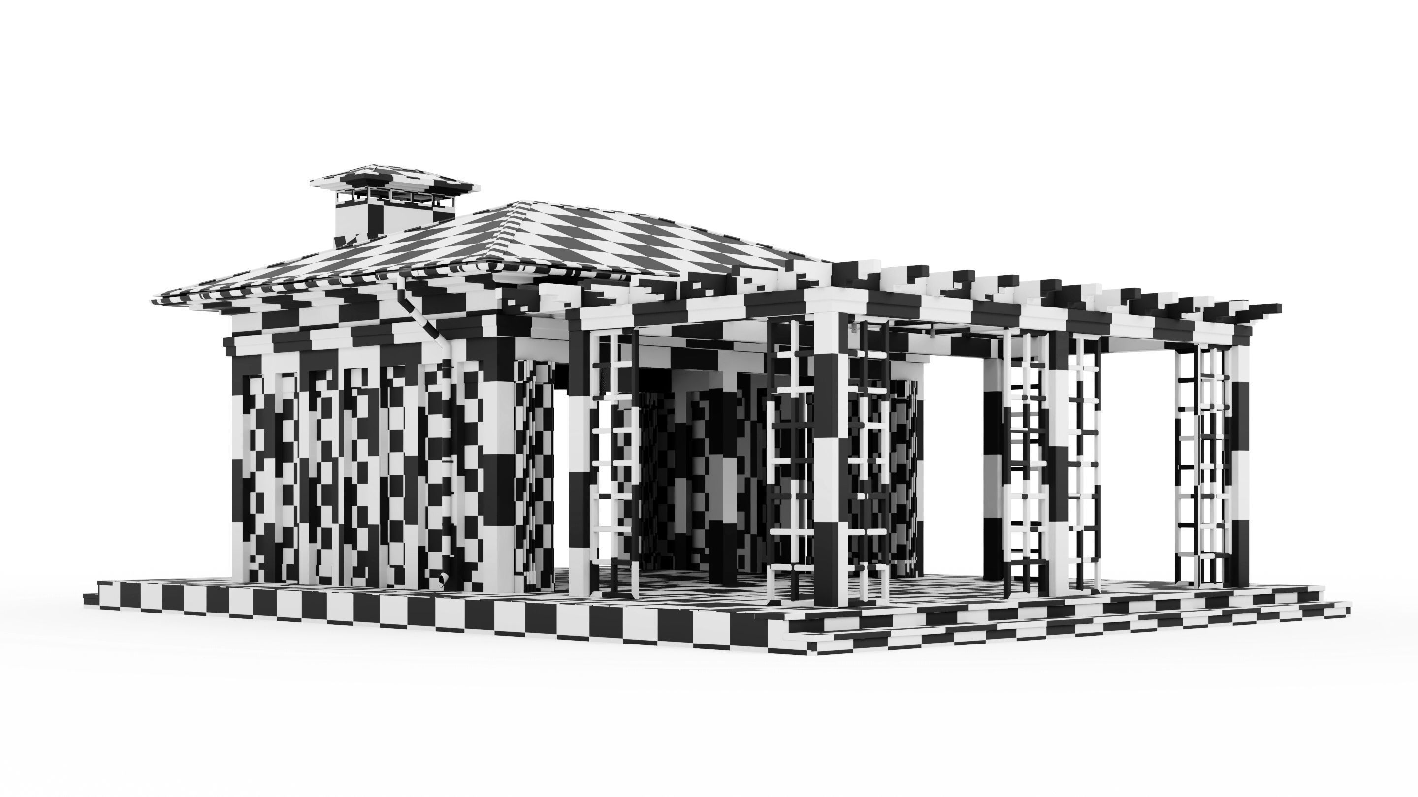 All-season gazebo with terrace and pergola 3D model_45