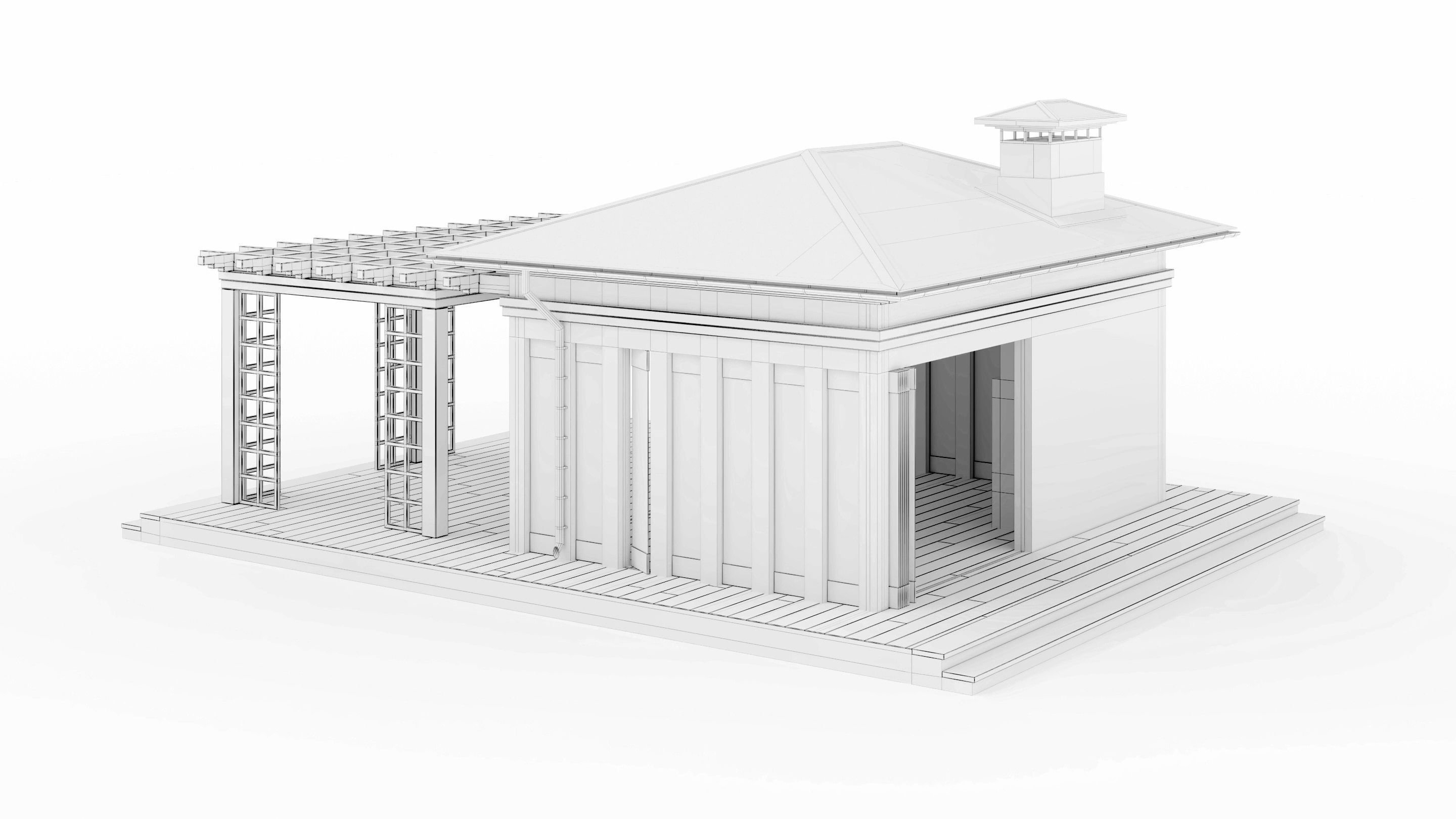 All-season gazebo with terrace and pergola 3D model_30