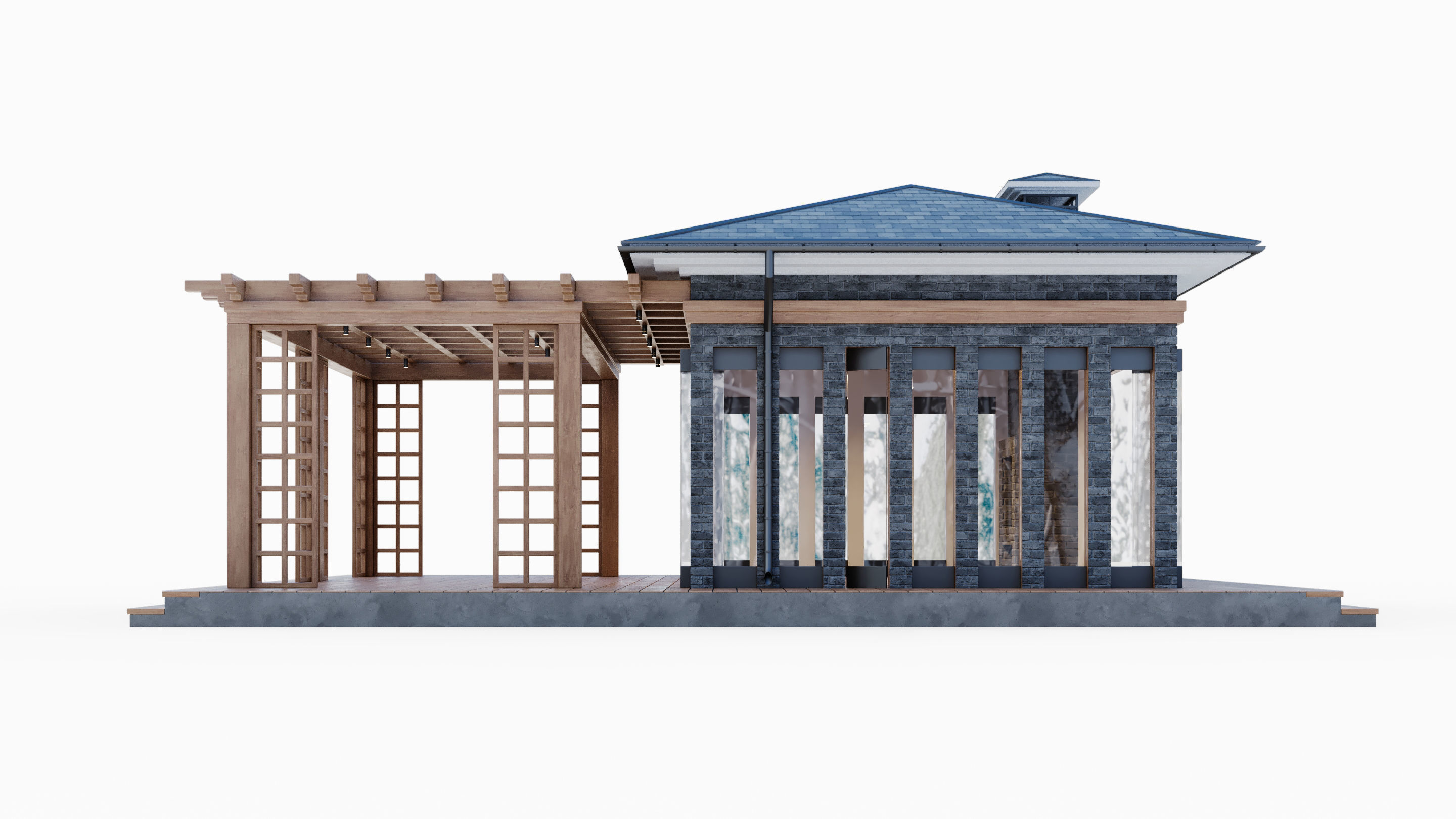 All-season gazebo with terrace and pergola 3D model_5