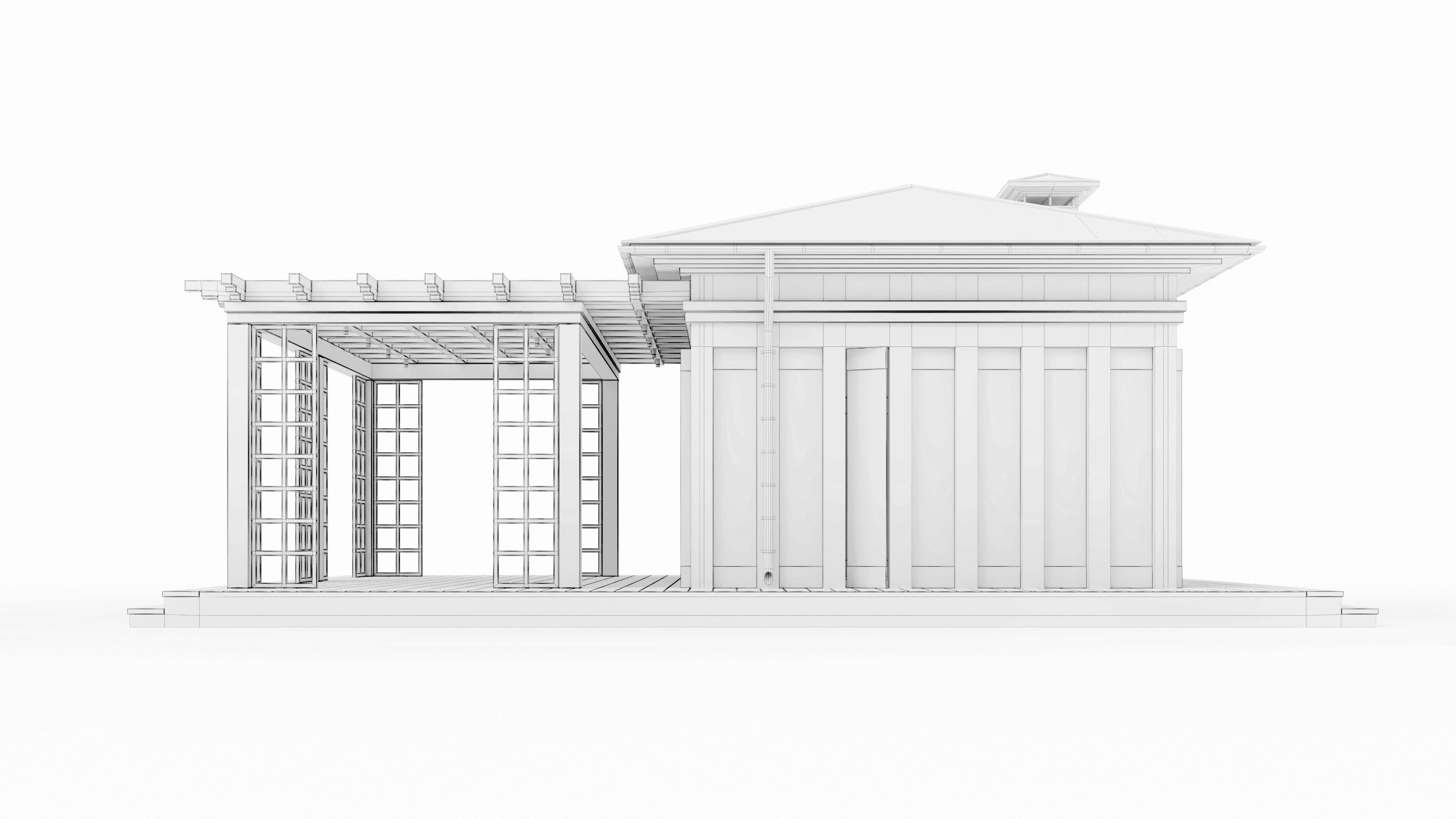 All-season gazebo with terrace and pergola 3D model_22