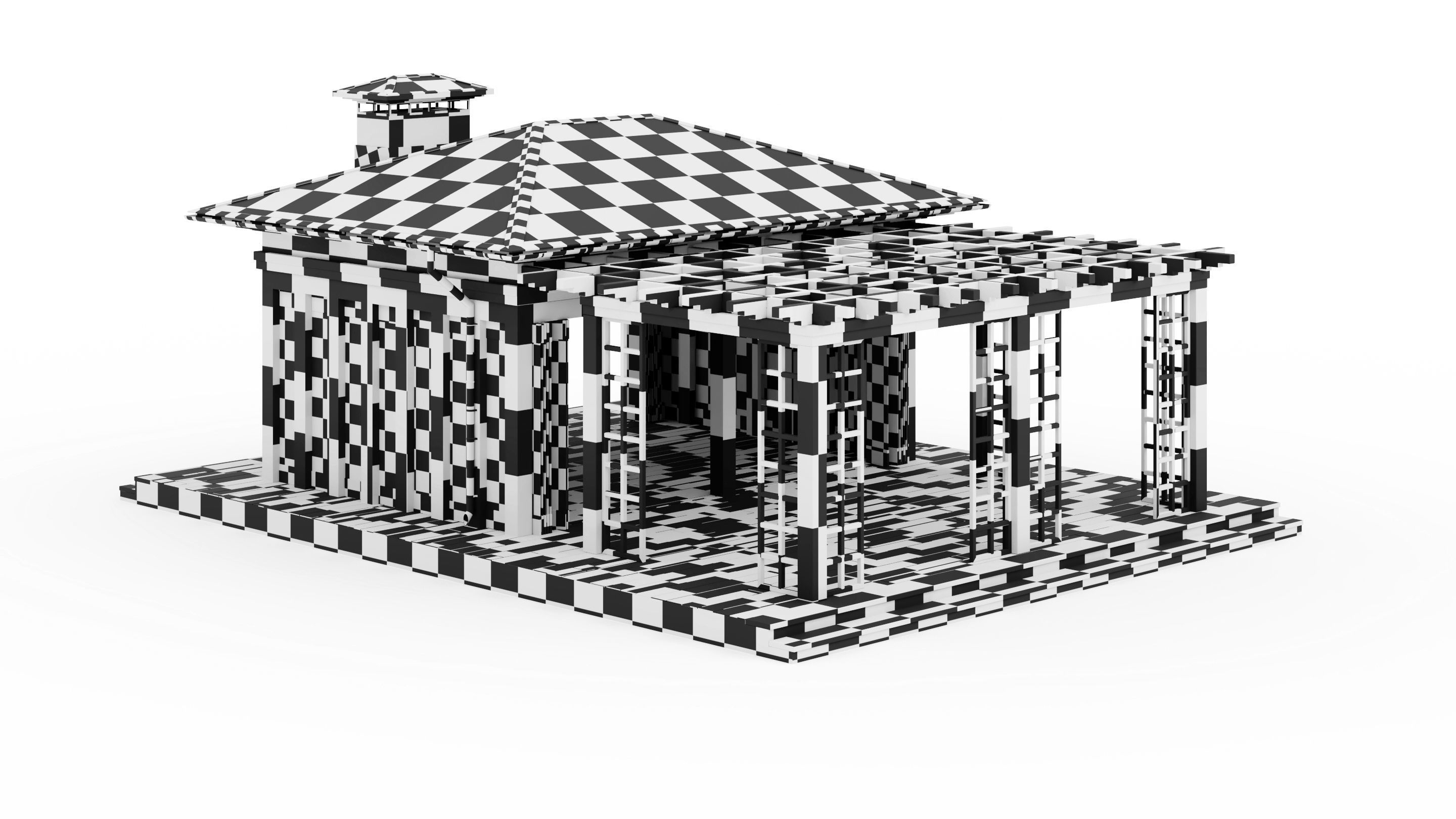 All-season gazebo with terrace and pergola 3D model_46