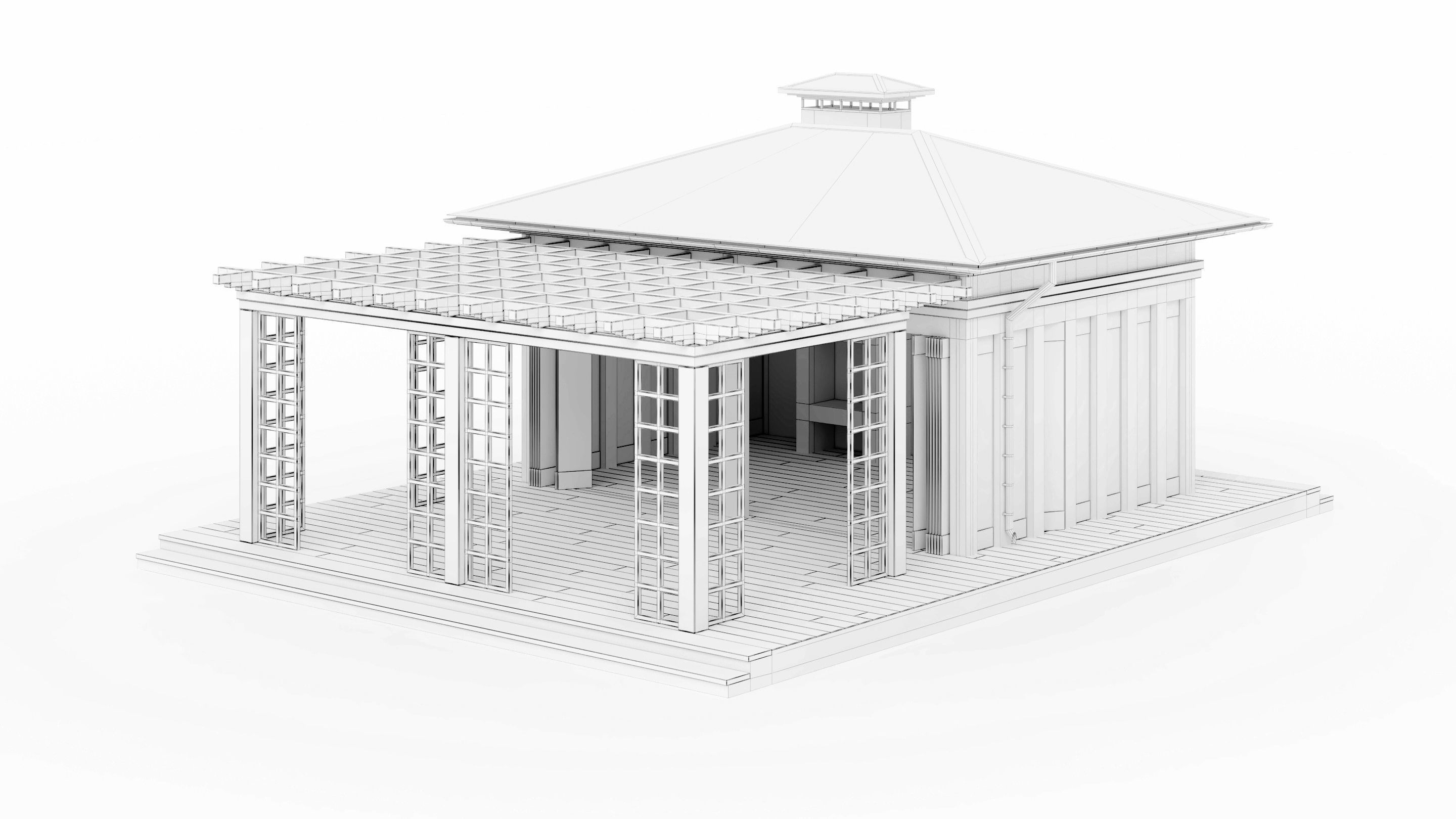 All-season gazebo with terrace and pergola 3D model_29