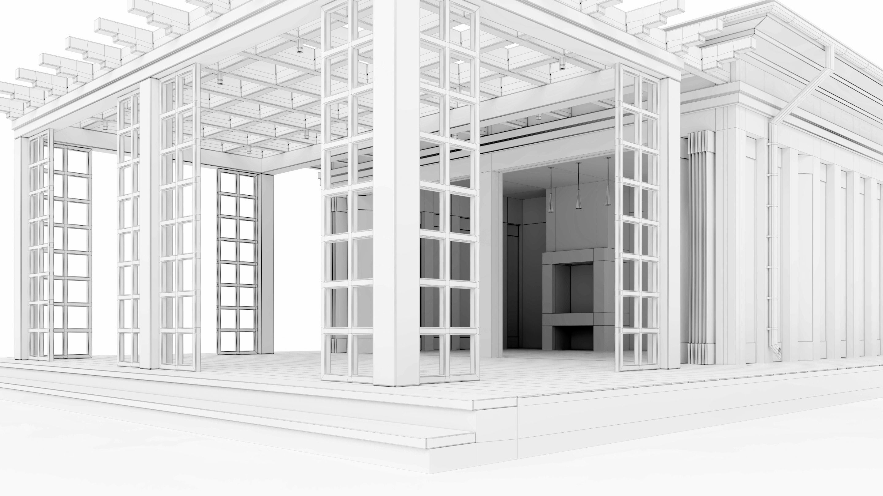 All-season gazebo with terrace and pergola 3D model_32