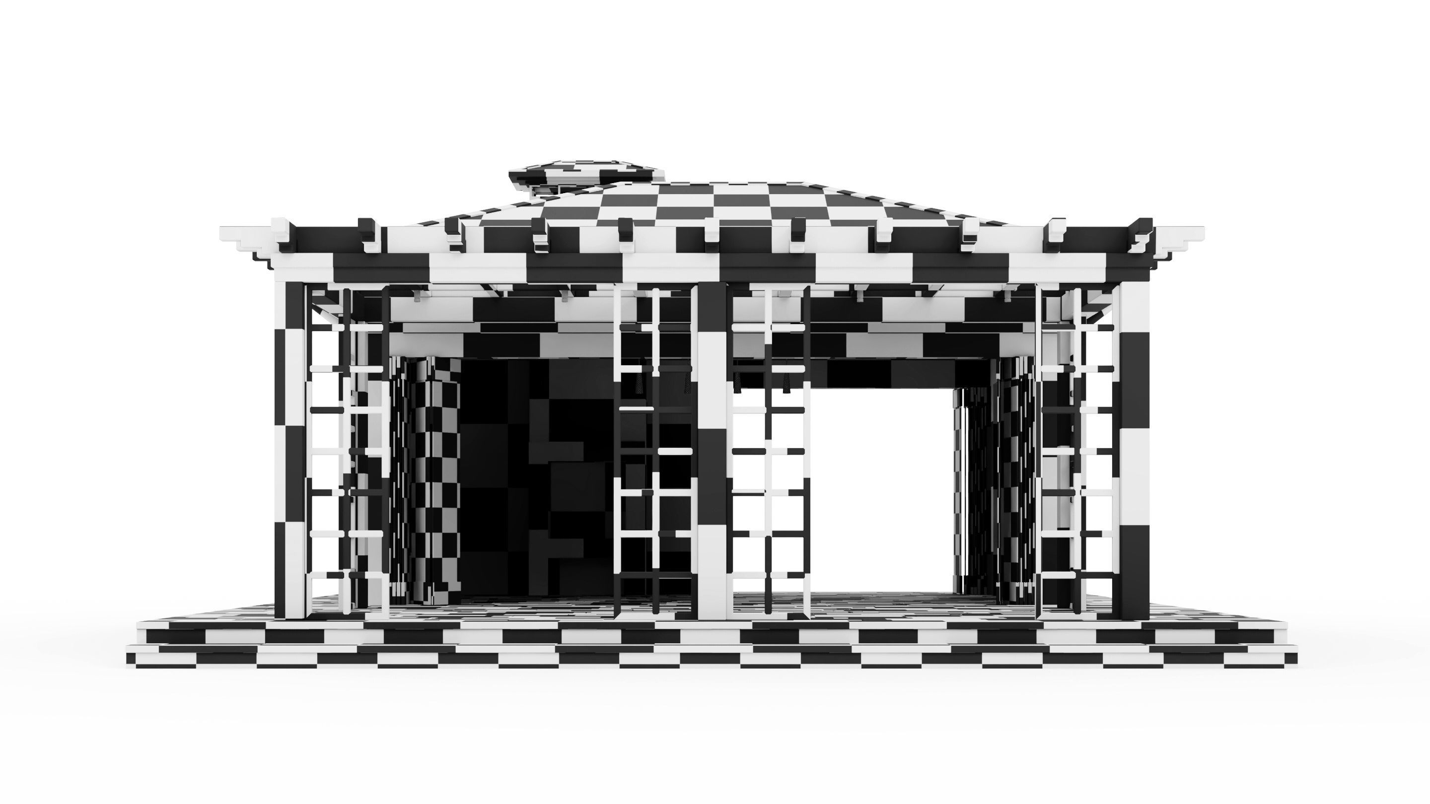 All-season gazebo with terrace and pergola 3D model_38