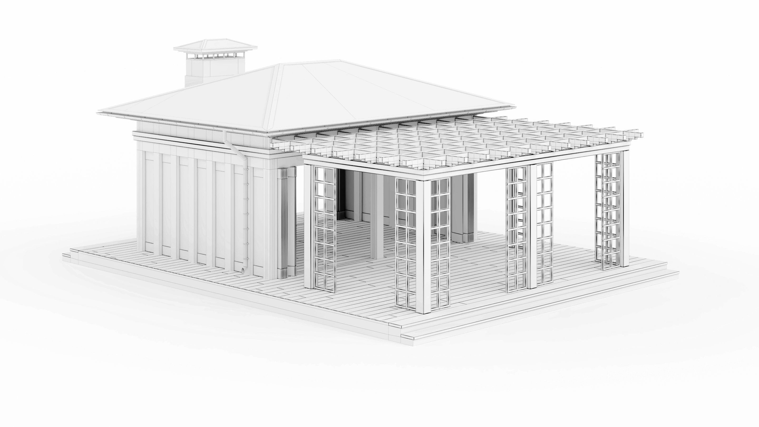 All-season gazebo with terrace and pergola 3D model_28