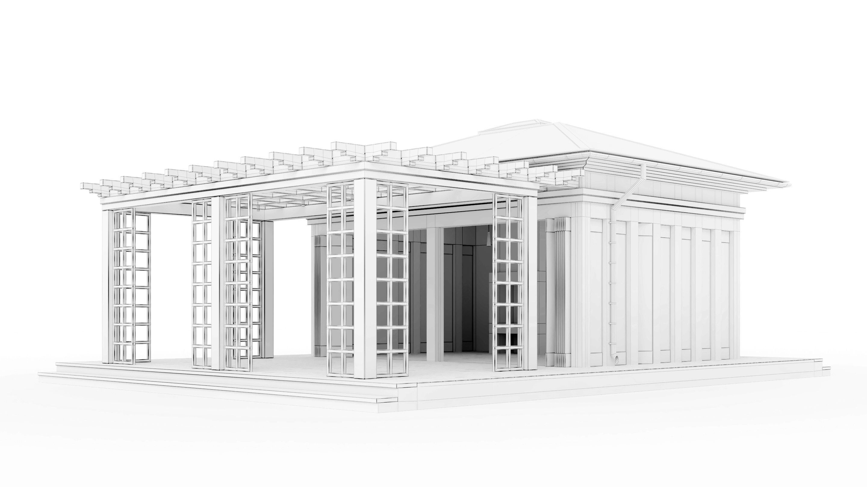 All-season gazebo with terrace and pergola 3D model_21