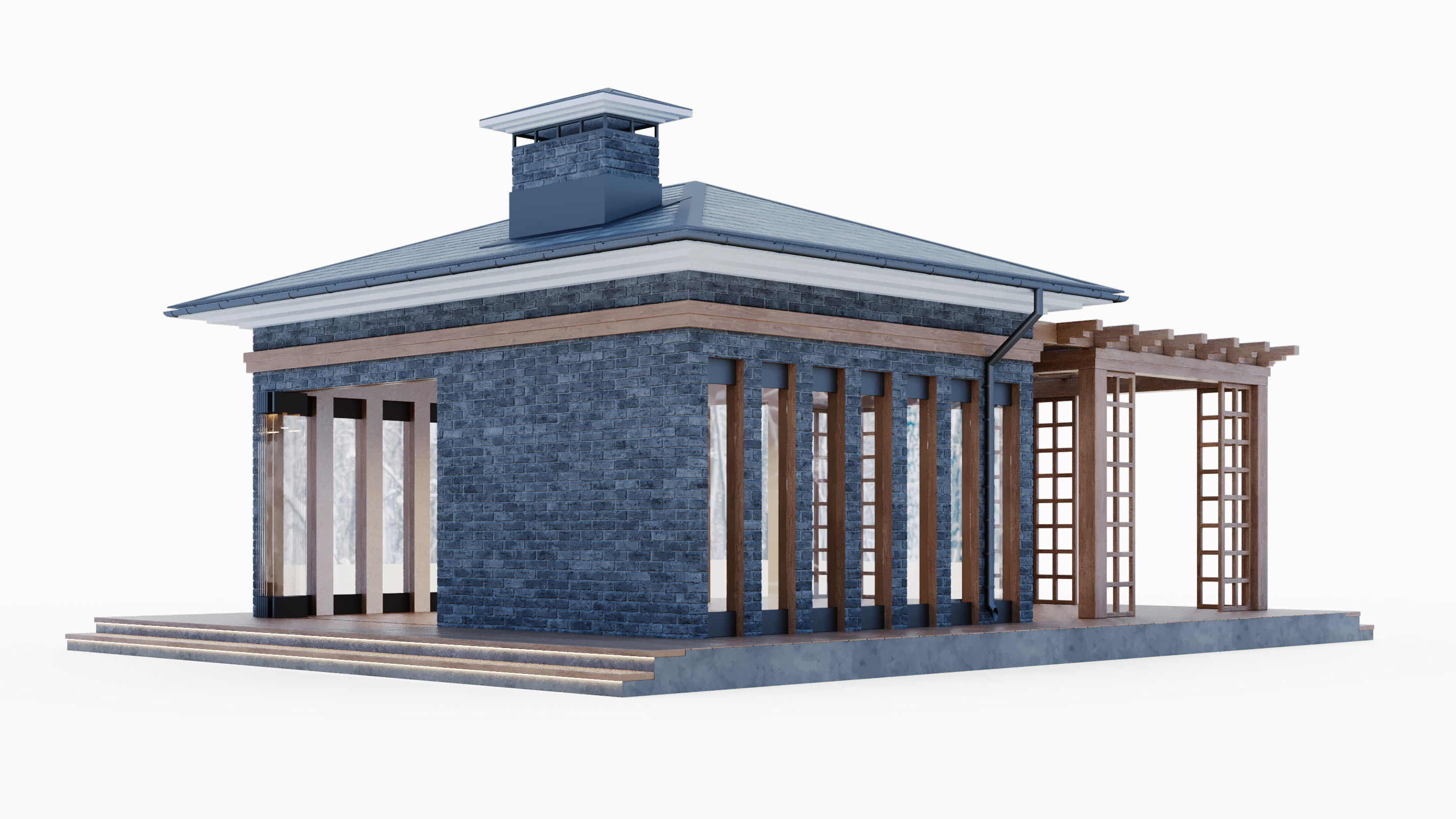 All-season gazebo with terrace and pergola 3D model_8