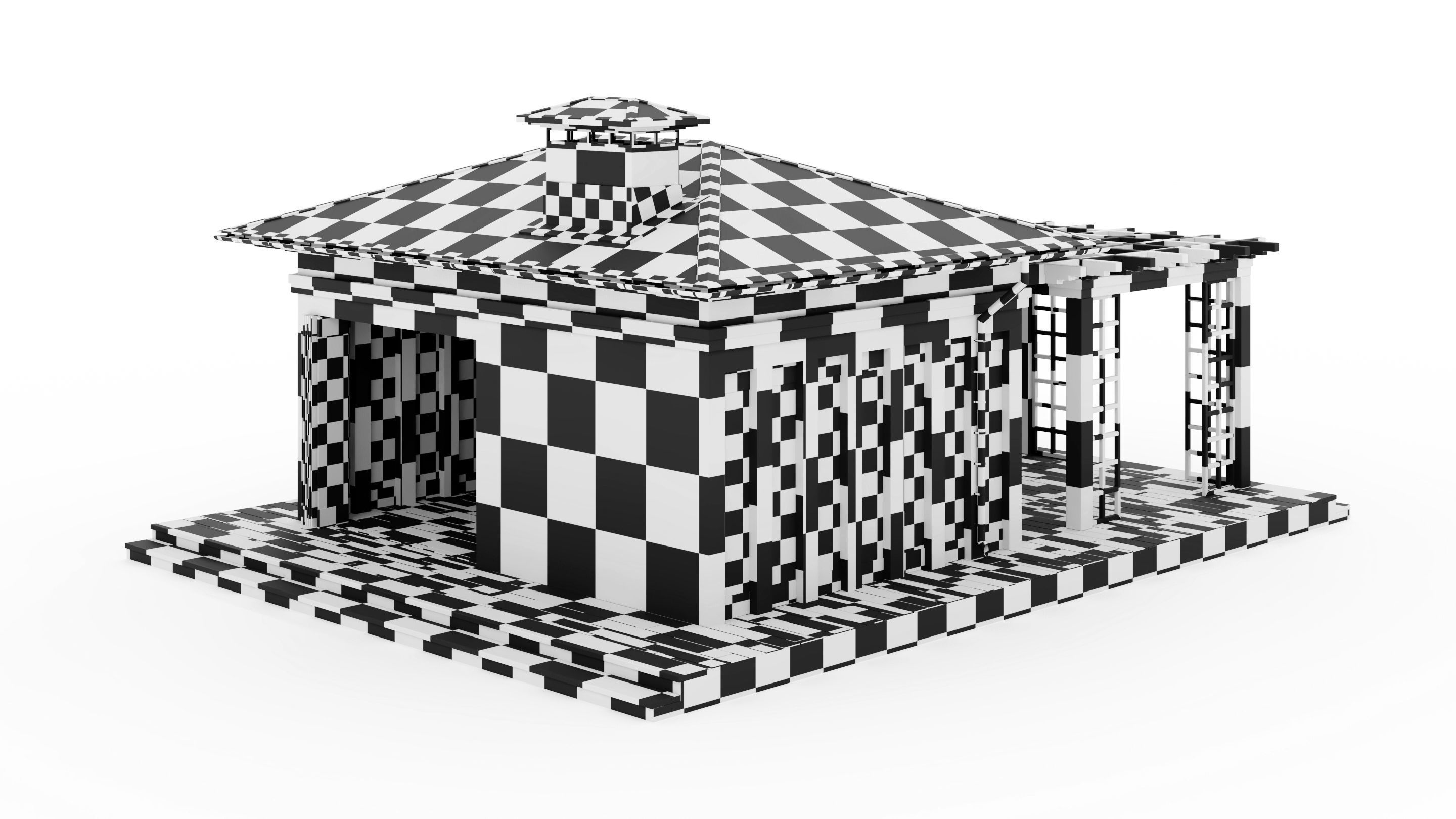 All-season gazebo with terrace and pergola 3D model_49