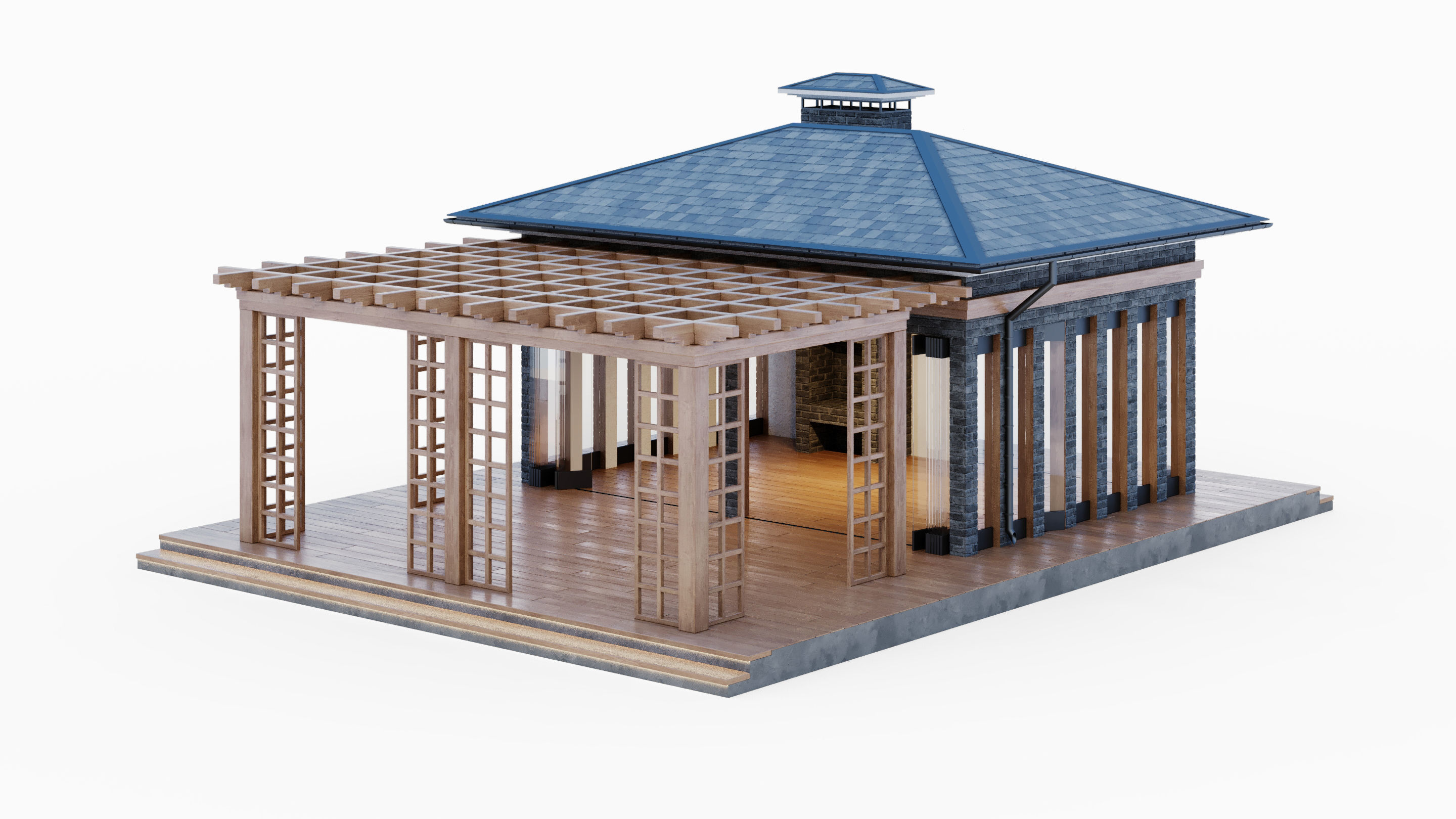 All-season gazebo with terrace and pergola 3D model_11