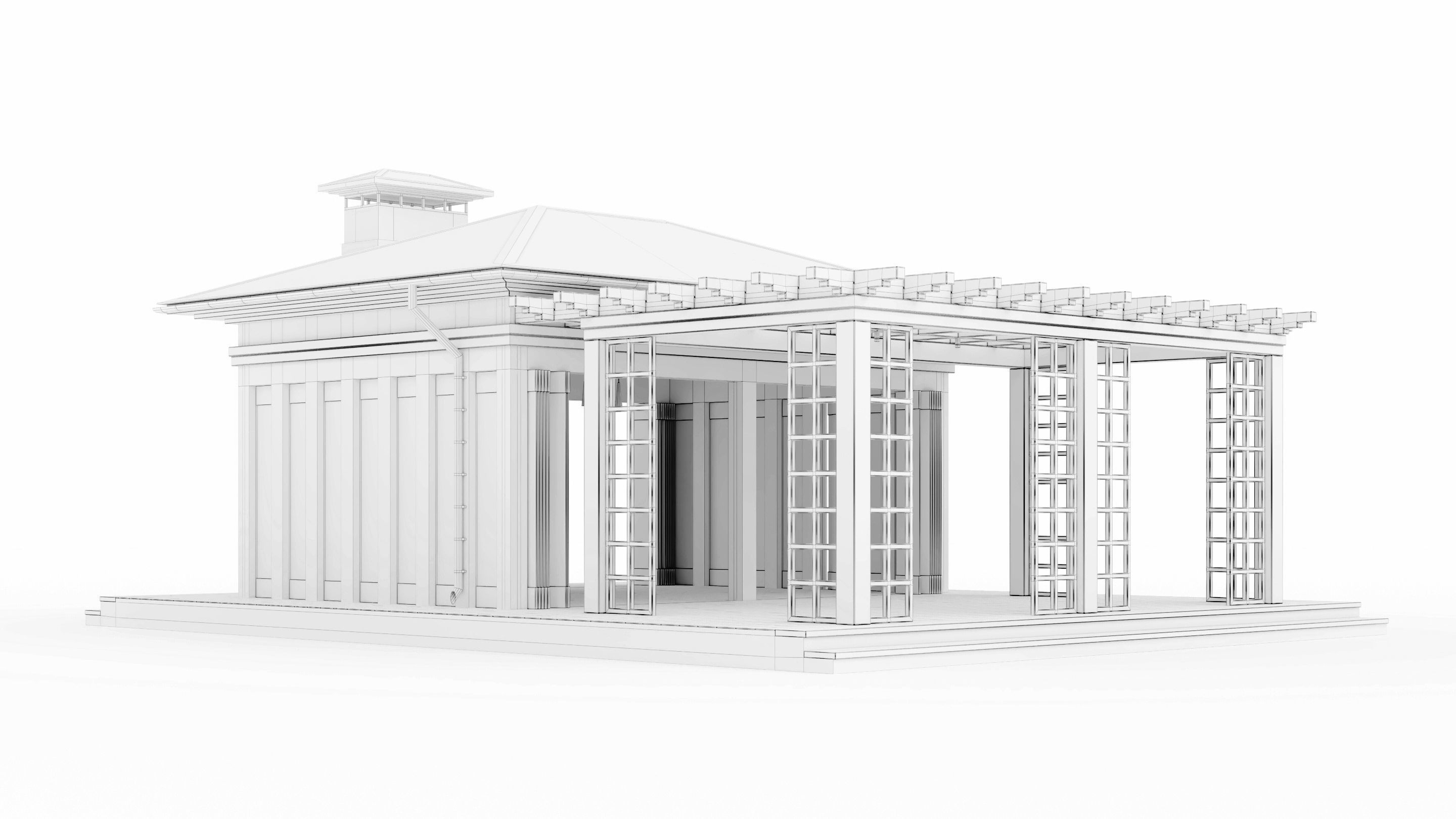 All-season gazebo with terrace and pergola 3D model_27