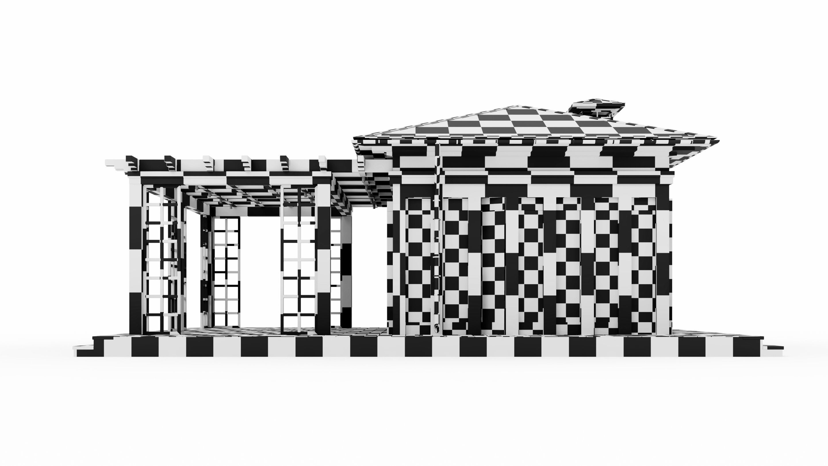 All-season gazebo with terrace and pergola 3D model_40