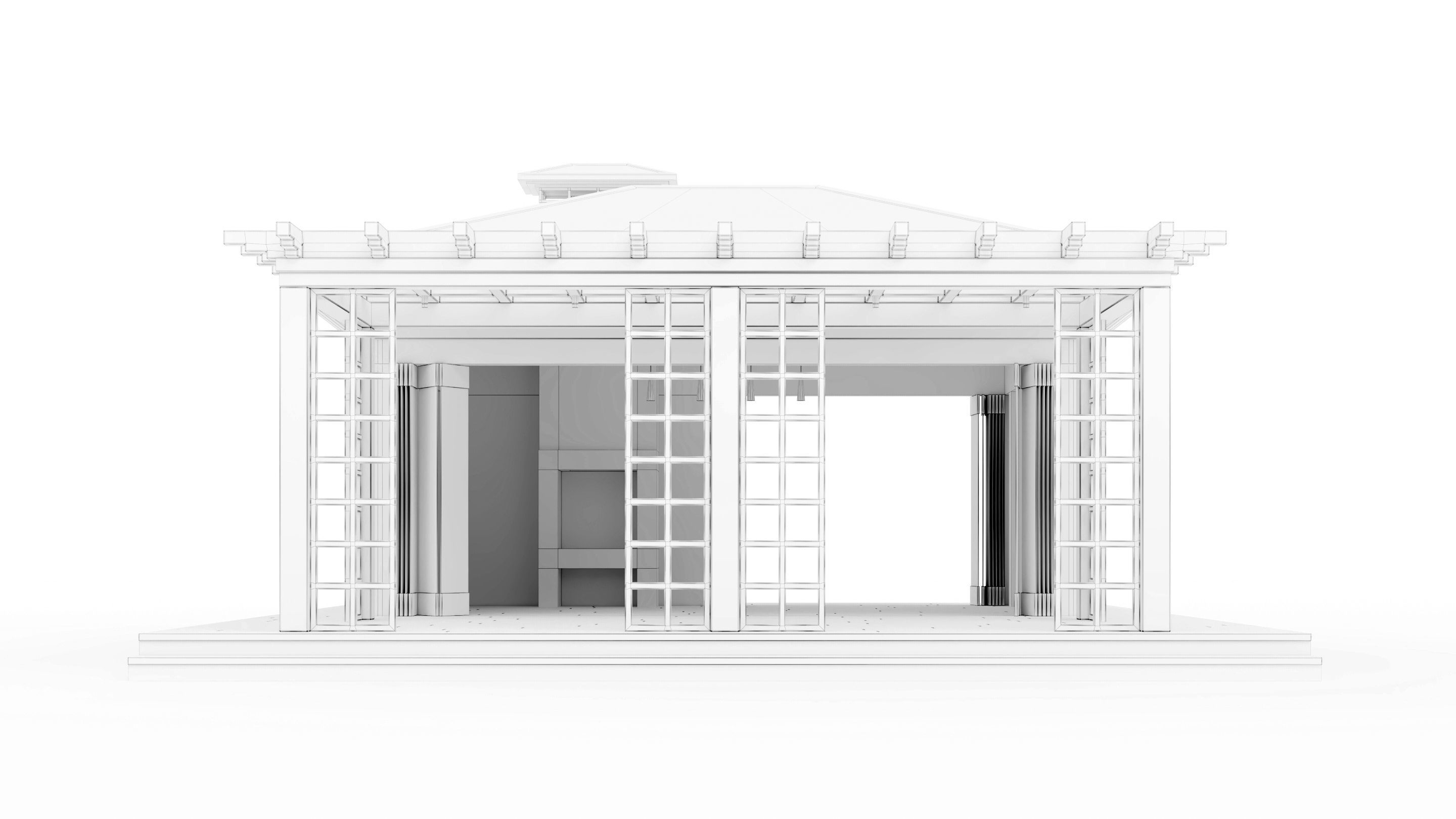 All-season gazebo with terrace and pergola 3D model_20