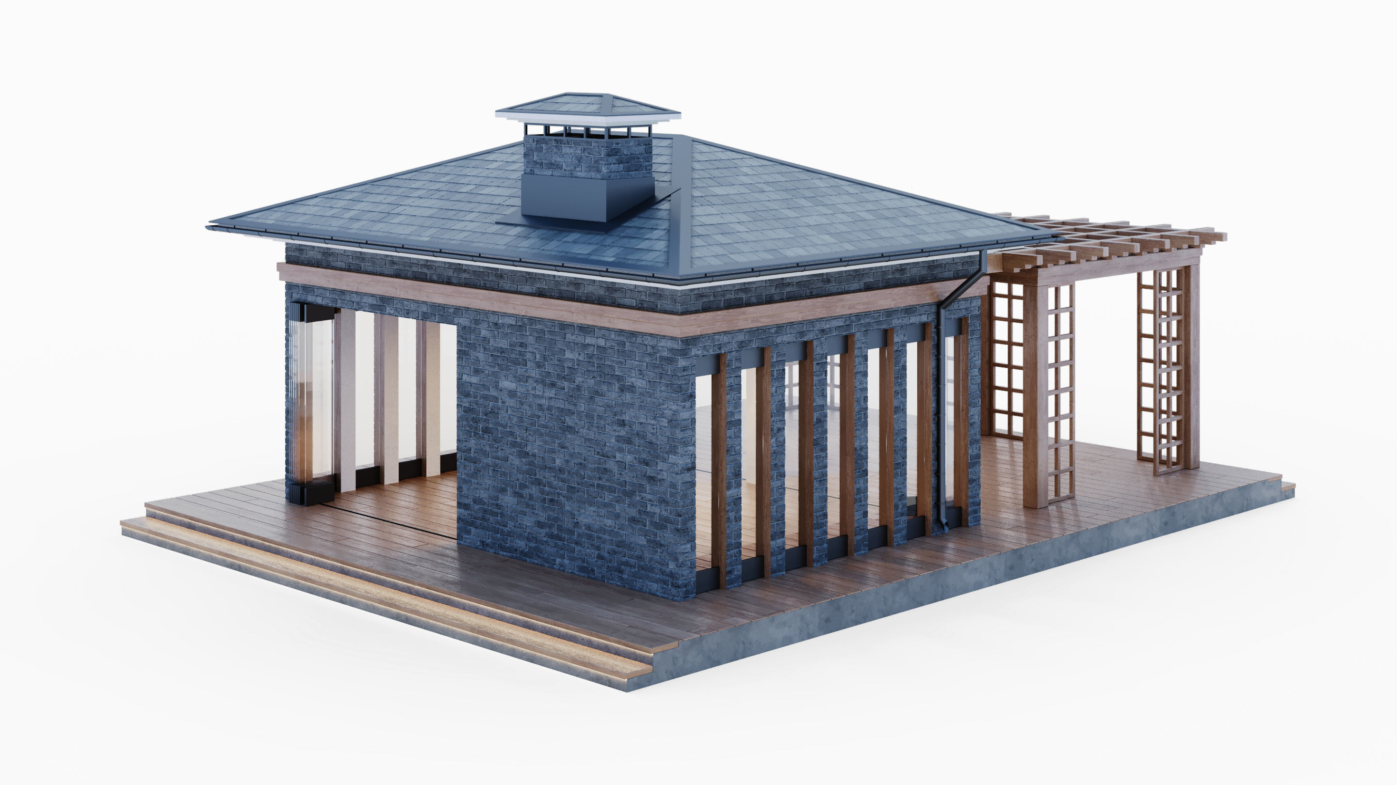 All-season gazebo with terrace and pergola 3D model_13