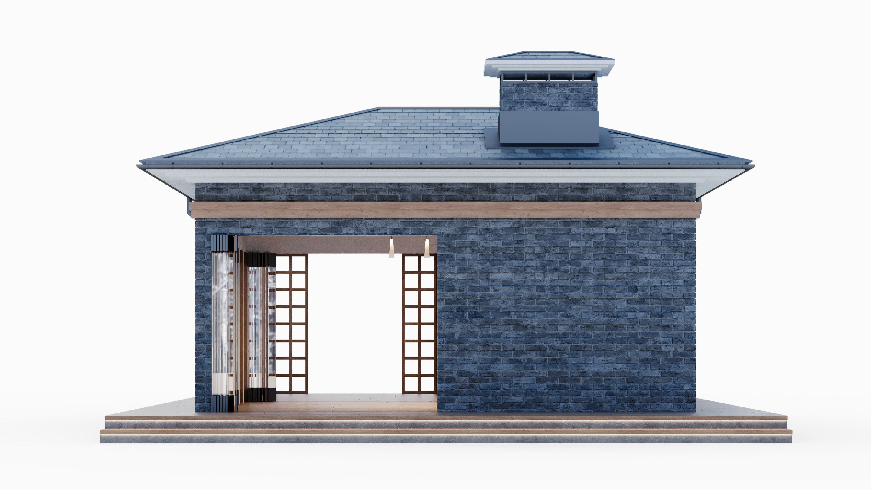 All-season gazebo with terrace and pergola 3D model_7