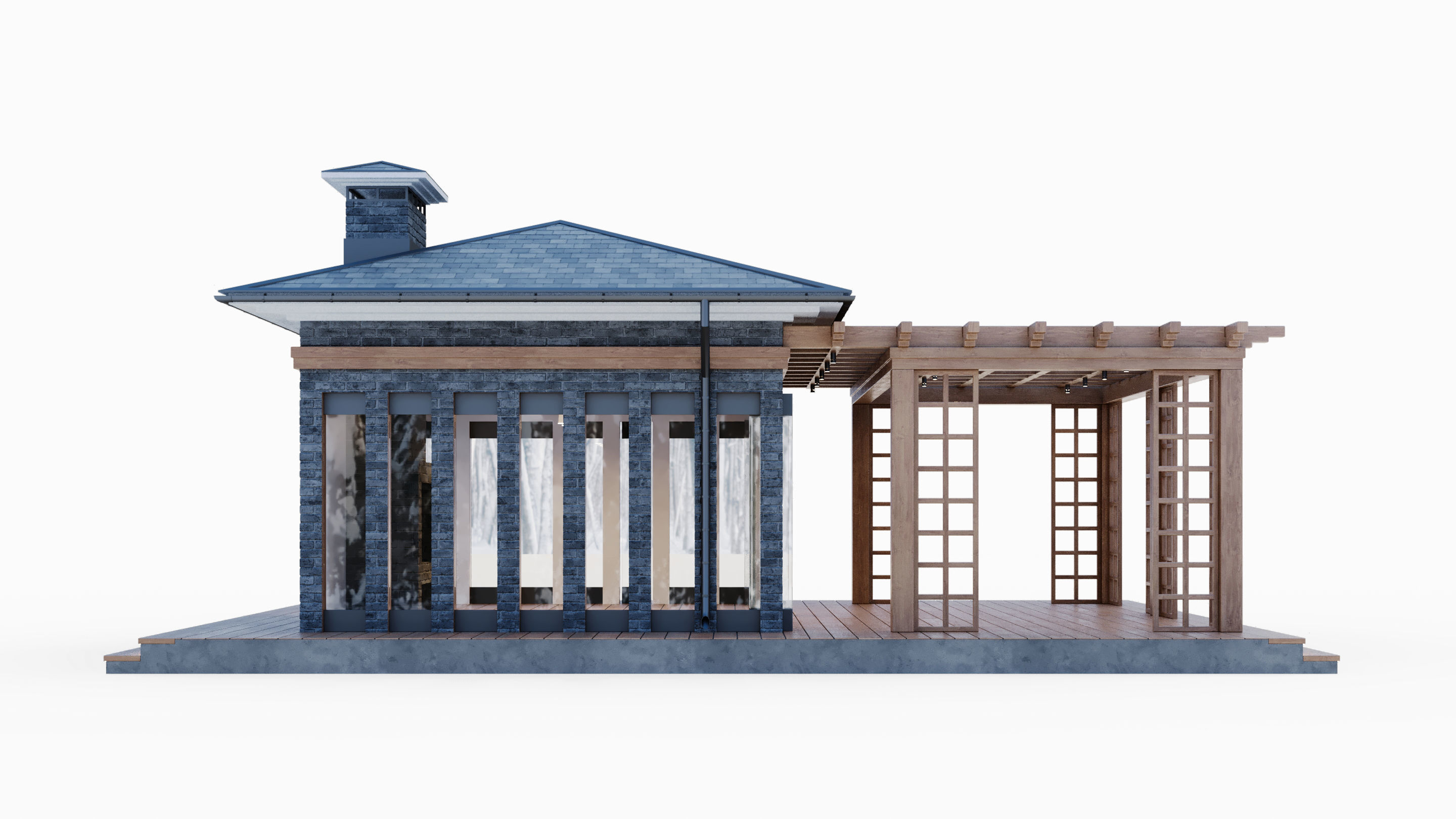 All-season gazebo with terrace and pergola 3D model_9