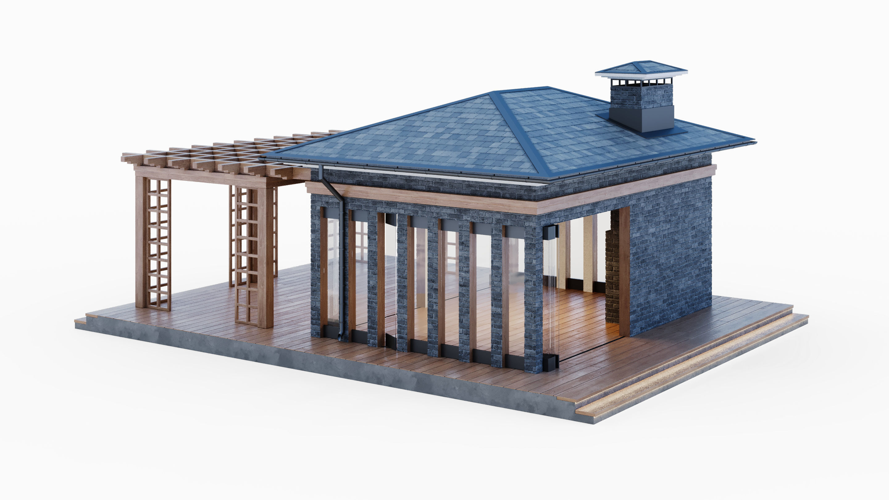 All-season gazebo with terrace and pergola 3D model_12