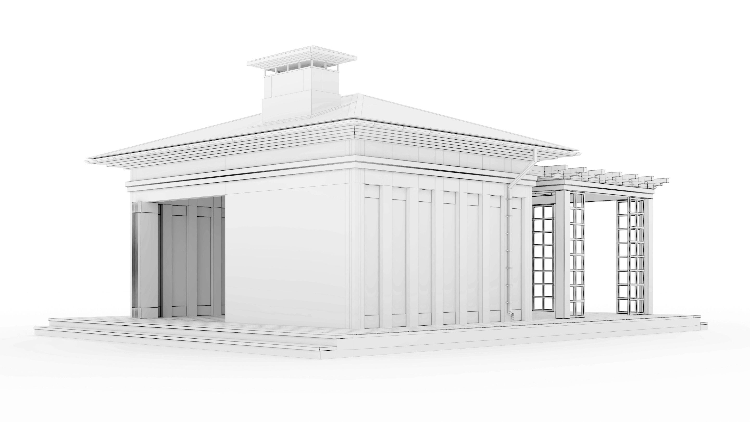 All-season gazebo with terrace and pergola 3D model_25
