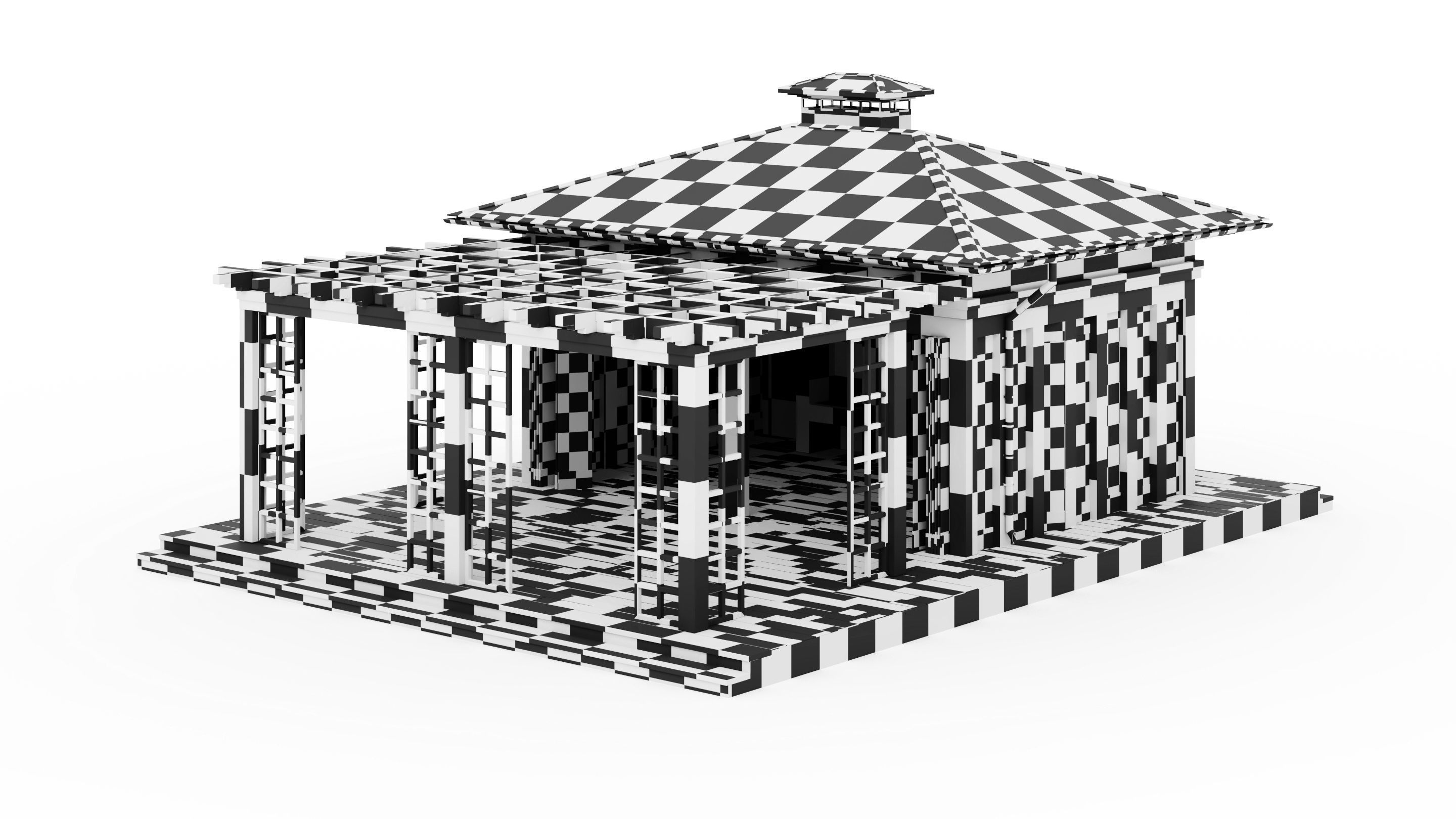 All-season gazebo with terrace and pergola 3D model_47