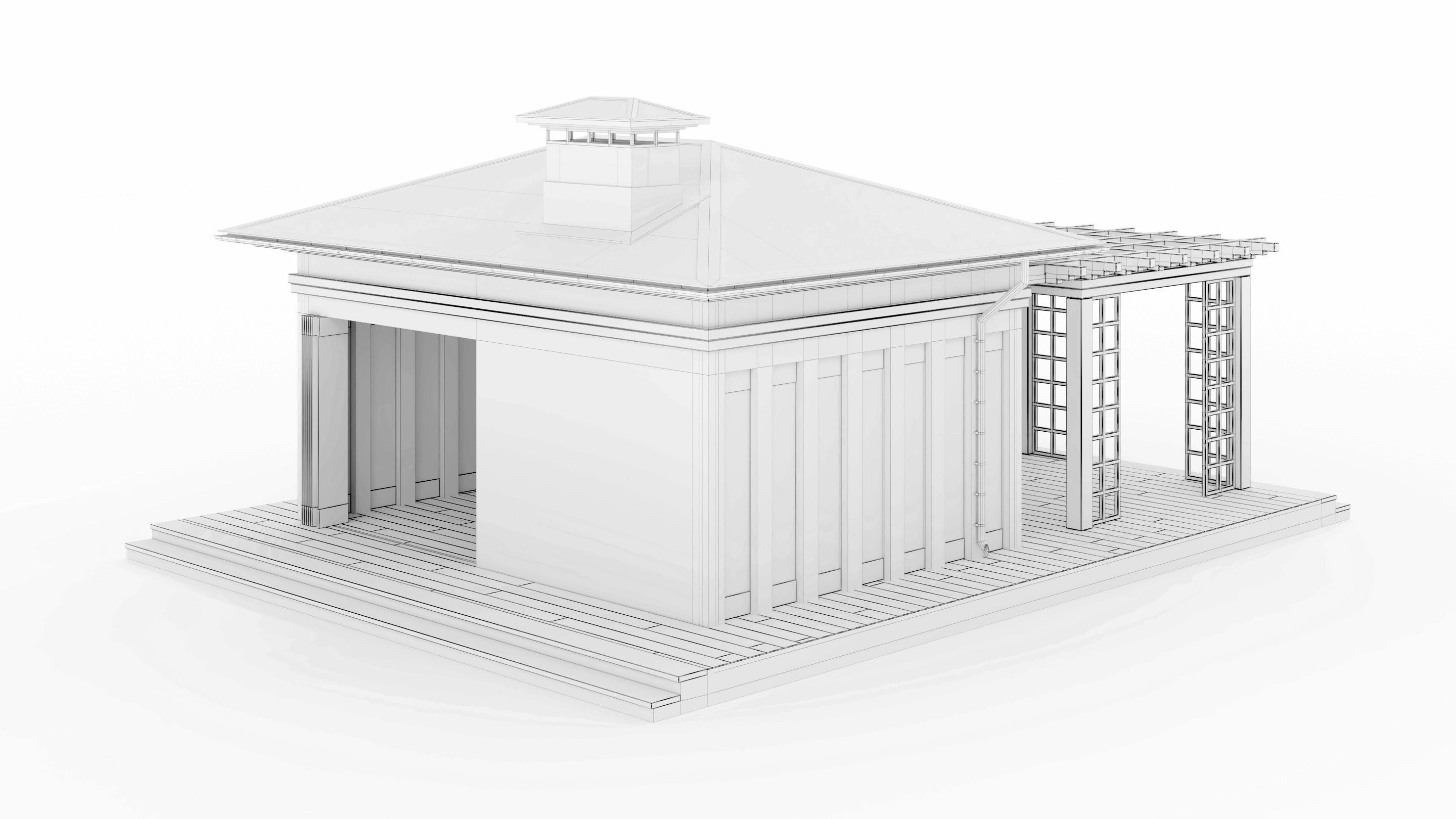 All-season gazebo with terrace and pergola 3D model_31