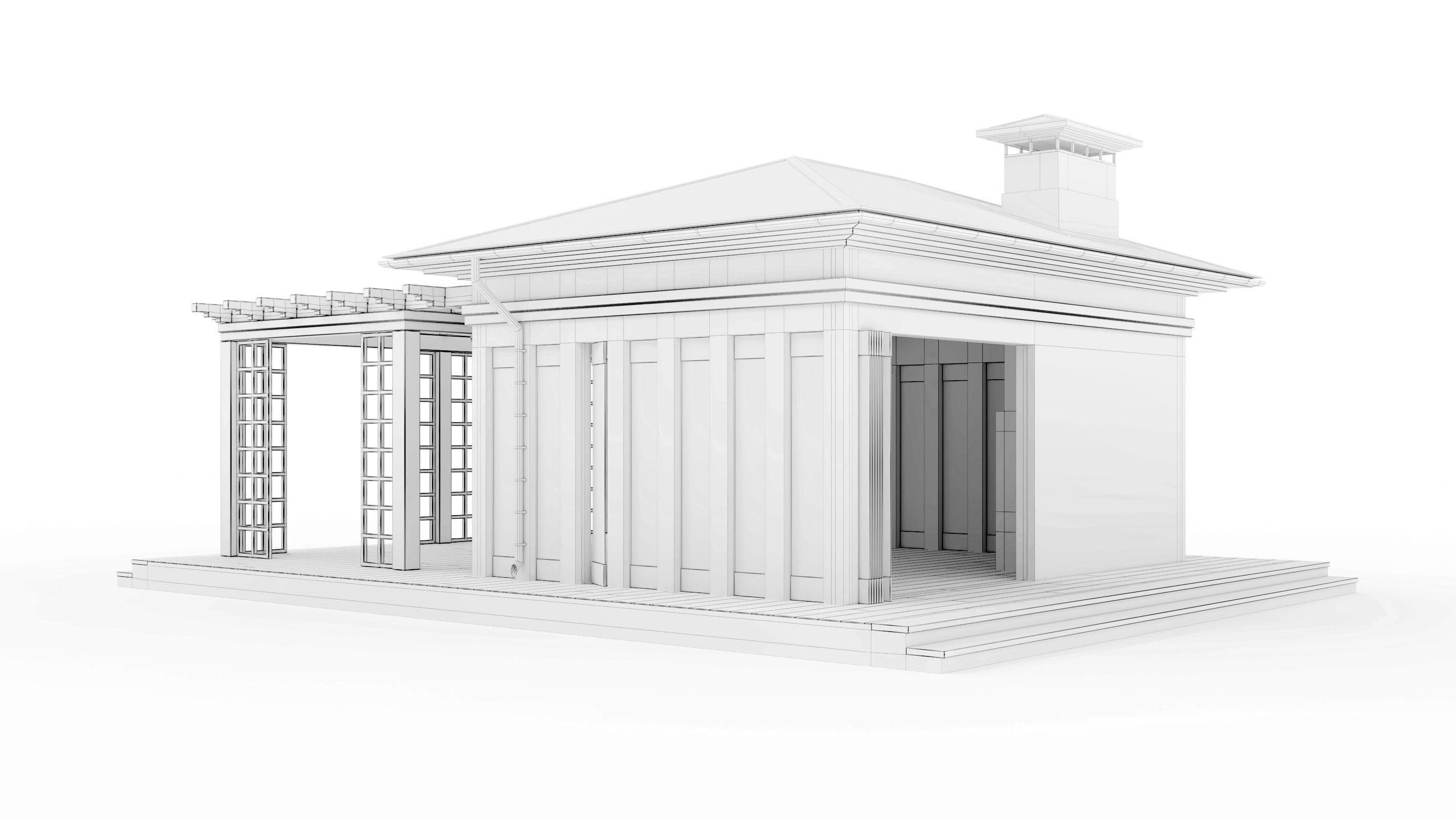 All-season gazebo with terrace and pergola 3D model_23