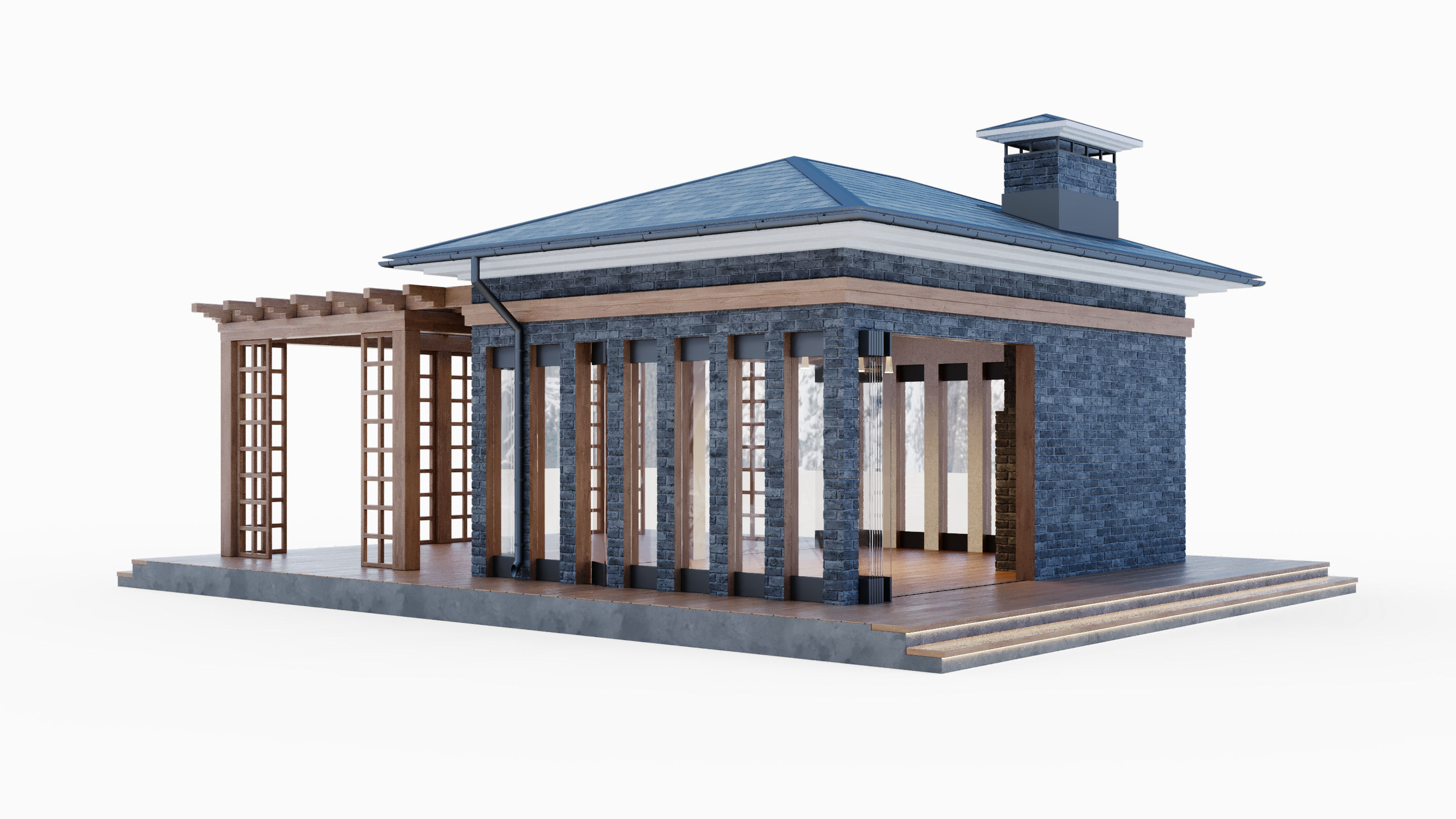 All-season gazebo with terrace and pergola 3D model_6