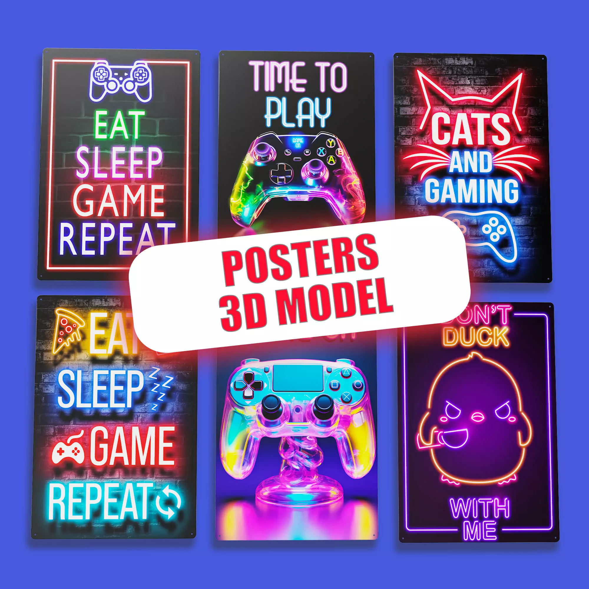 Game metalic posters Low-poly 3D model