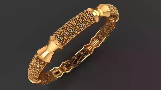 1374 Cylindrical Segment Gold Bangle