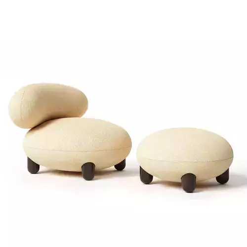 Noom Flock Lounge Chair Flock Ottoman Set