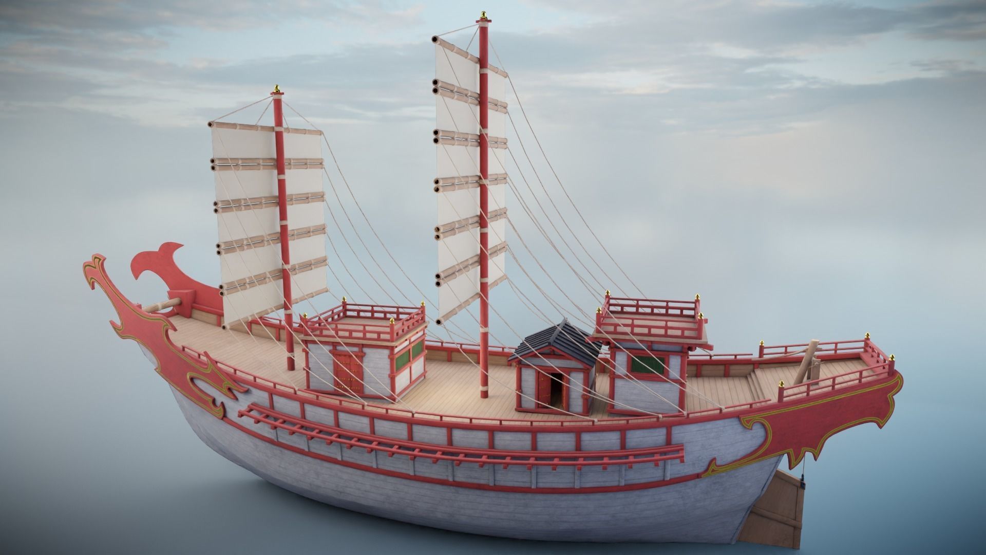 Kentoshi-sen - Asian ship Low-poly 3D model_11