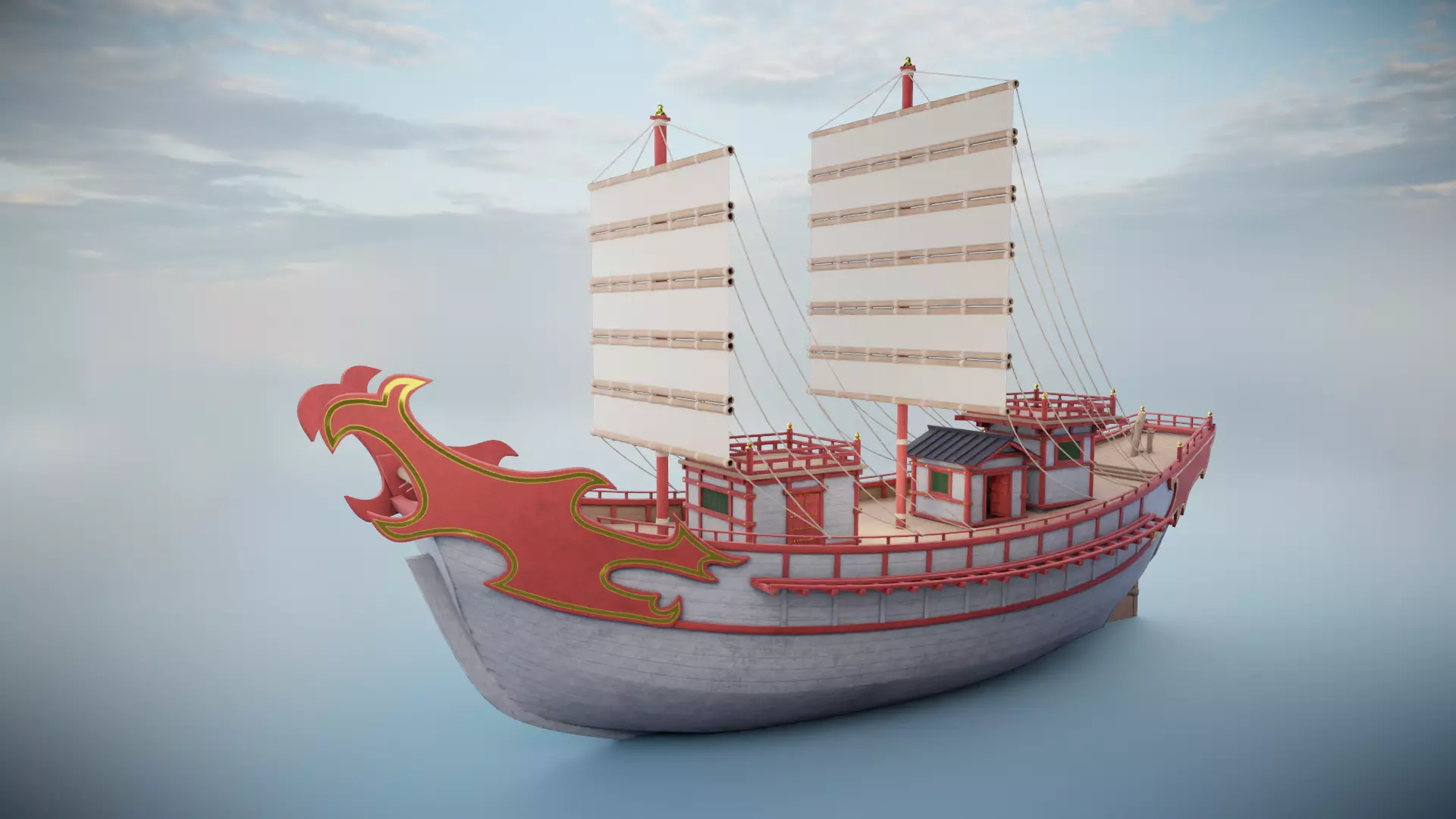 Kentoshi-sen - Asian ship Low-poly 3D model_0