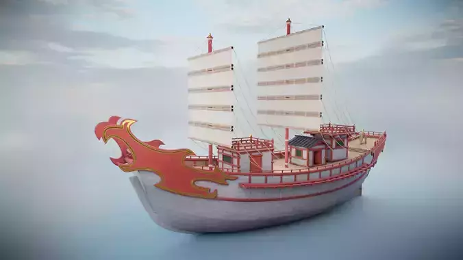 Kentoshi-sen - Asian ship Low-poly 3D model