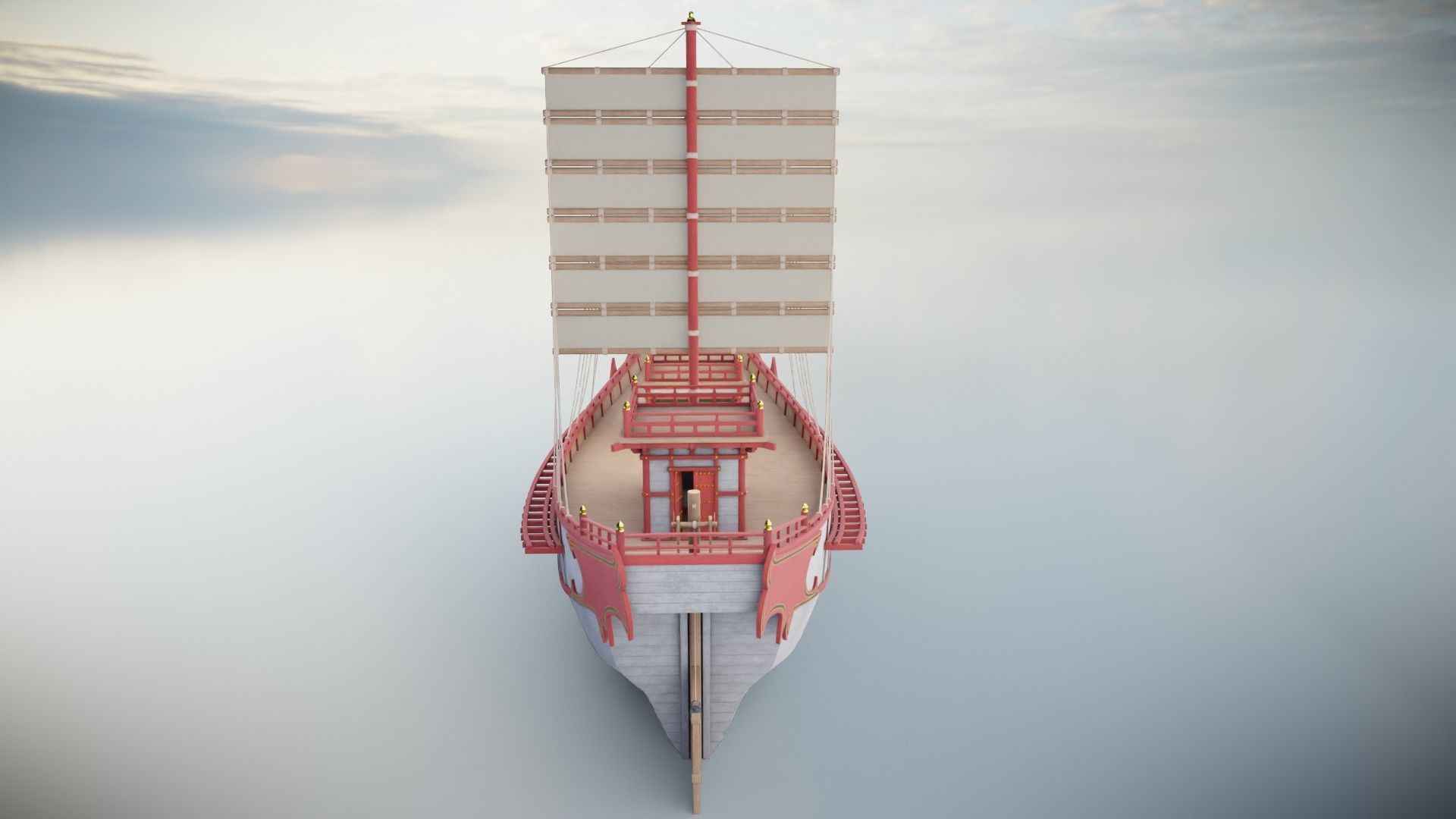 Kentoshi-sen - Asian ship Low-poly 3D model_9