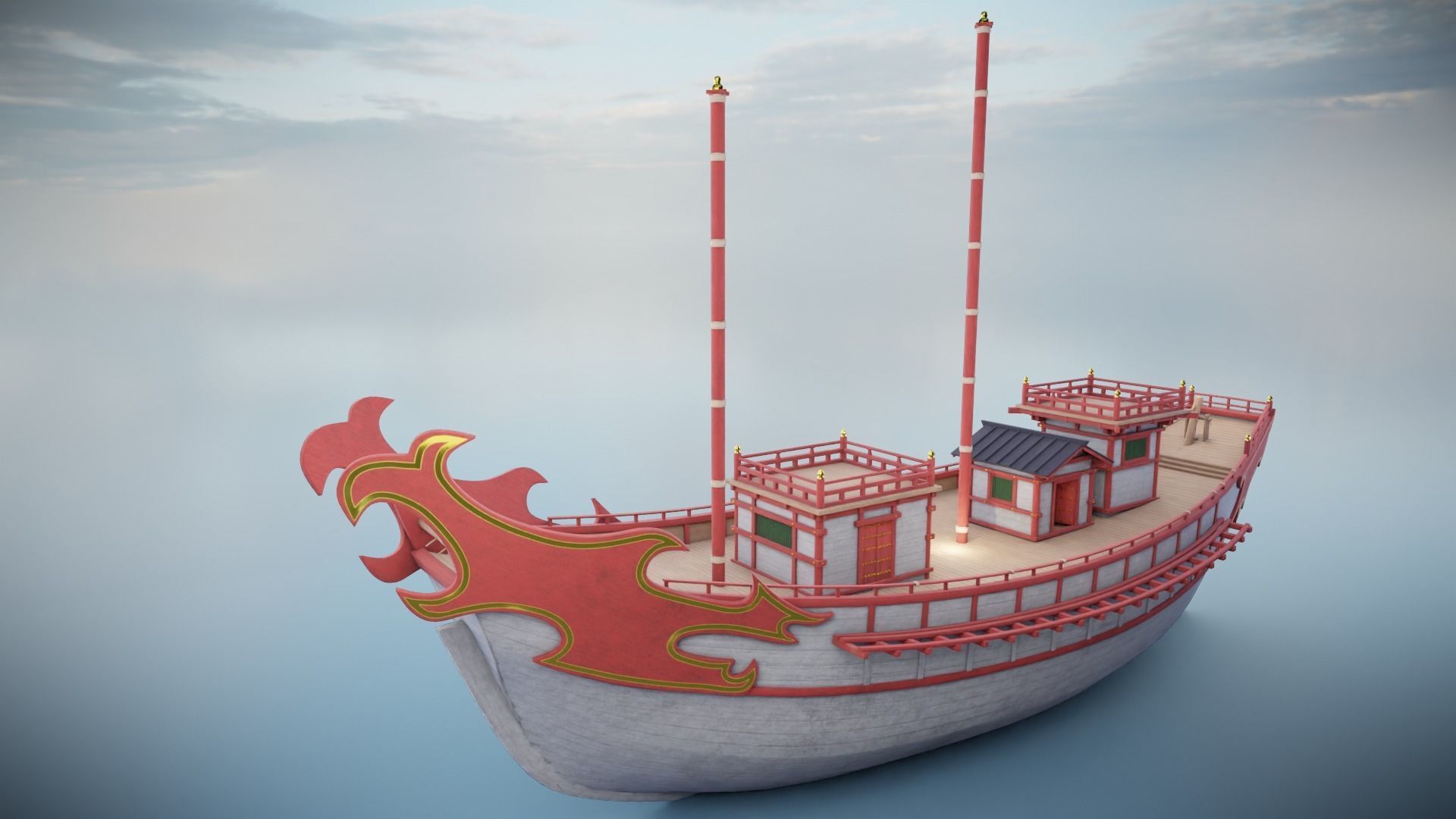 Kentoshi-sen - Asian ship Low-poly 3D model_13