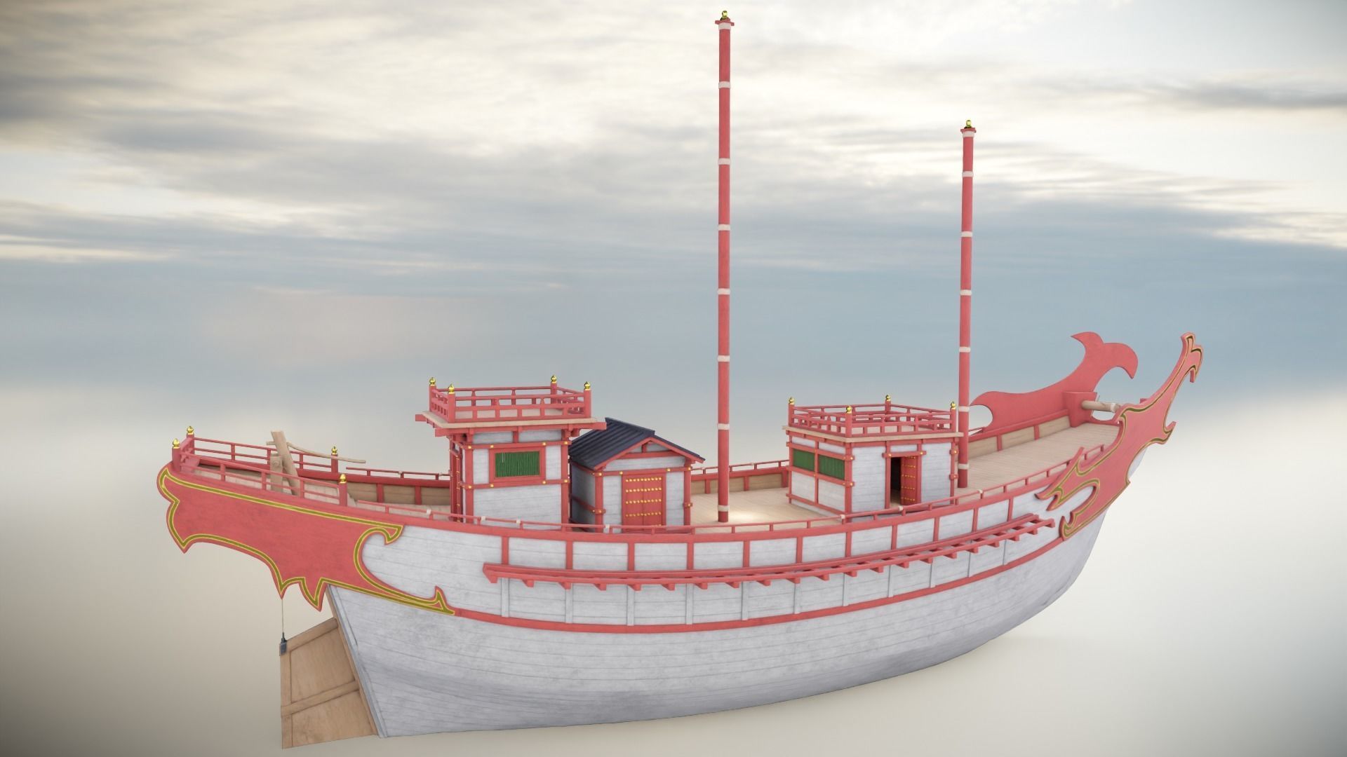 Kentoshi-sen - Asian ship Low-poly 3D model_15