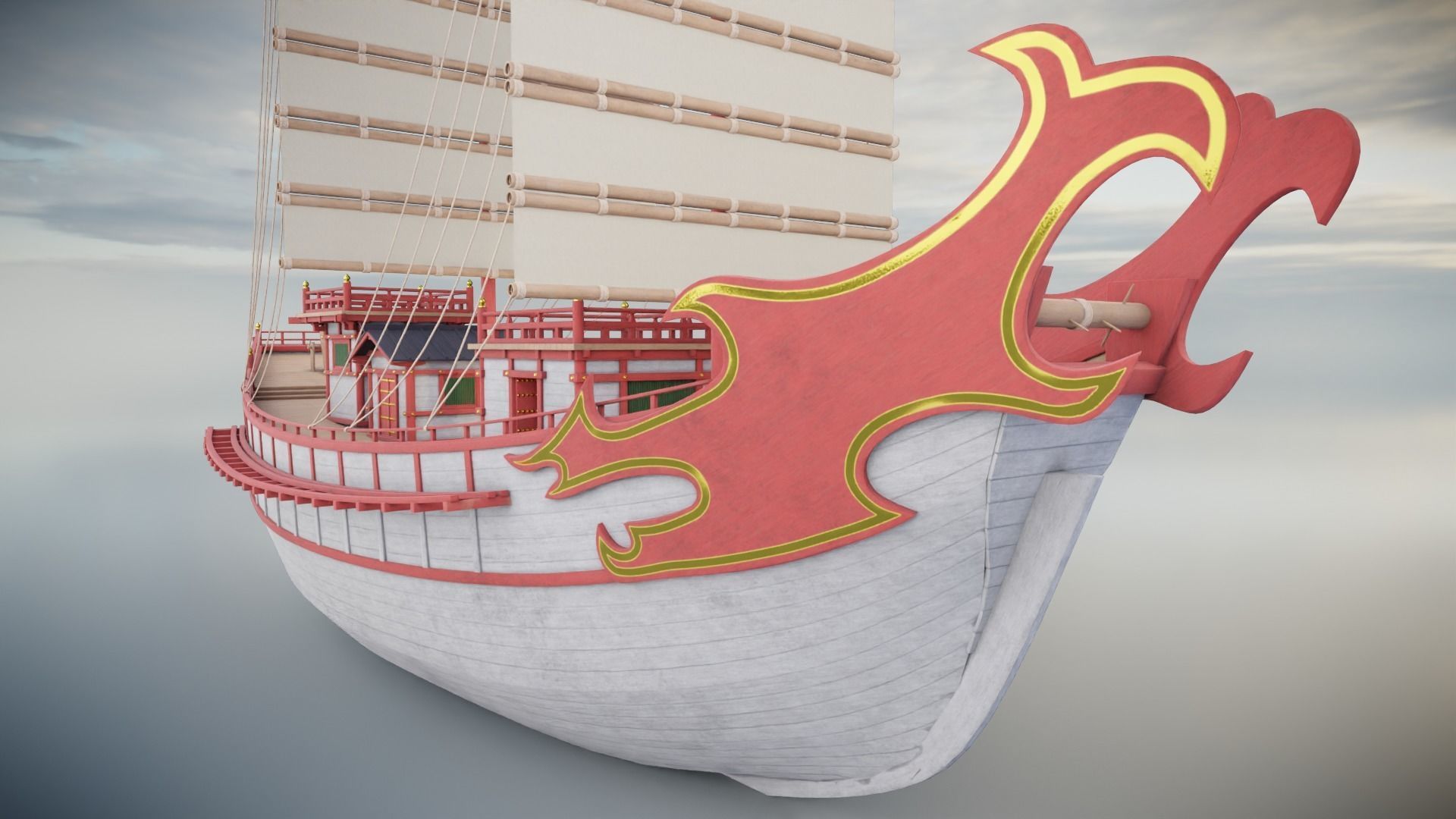 Kentoshi-sen - Asian ship Low-poly 3D model_21
