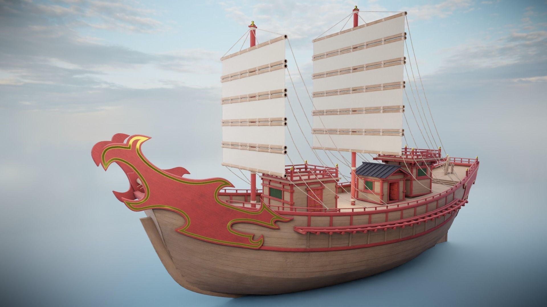 Kentoshi-sen - Asian ship Low-poly 3D model_25