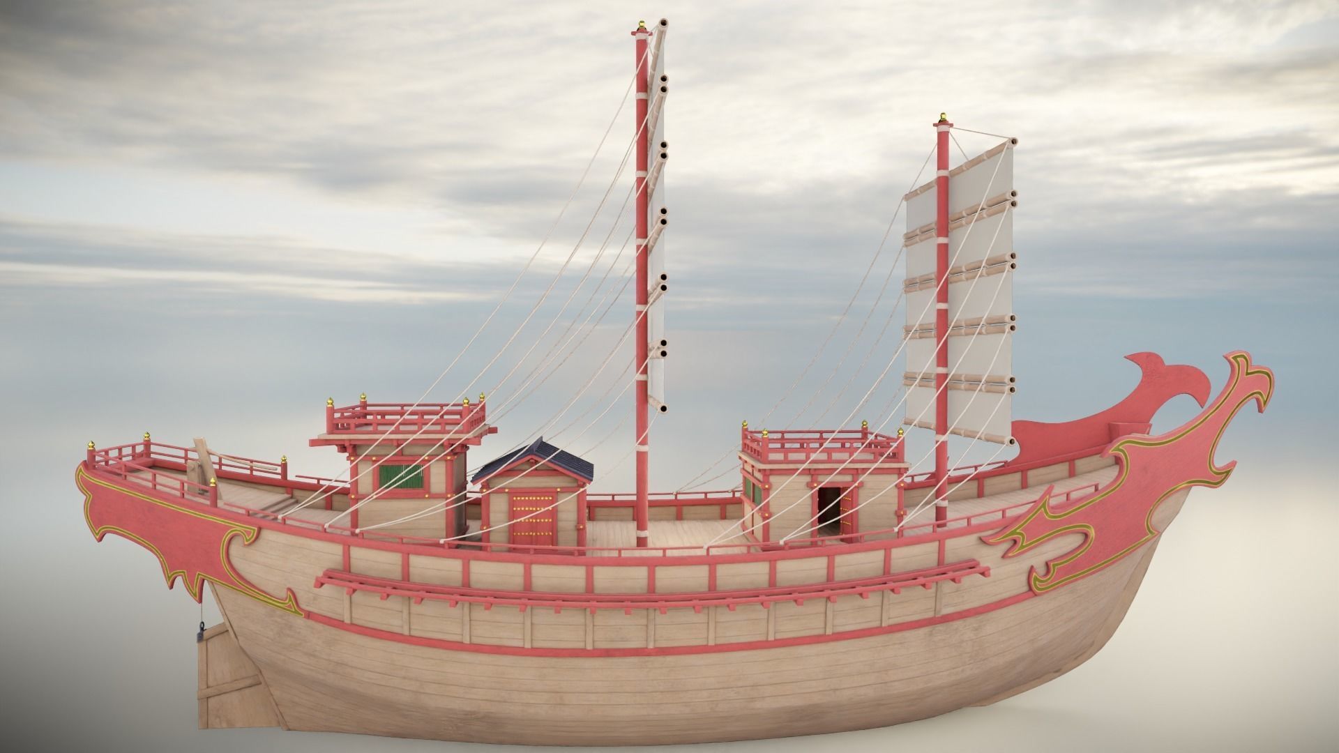 Kentoshi-sen - Asian ship Low-poly 3D model_23