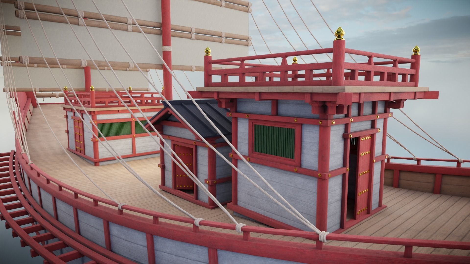 Kentoshi-sen - Asian ship Low-poly 3D model_19