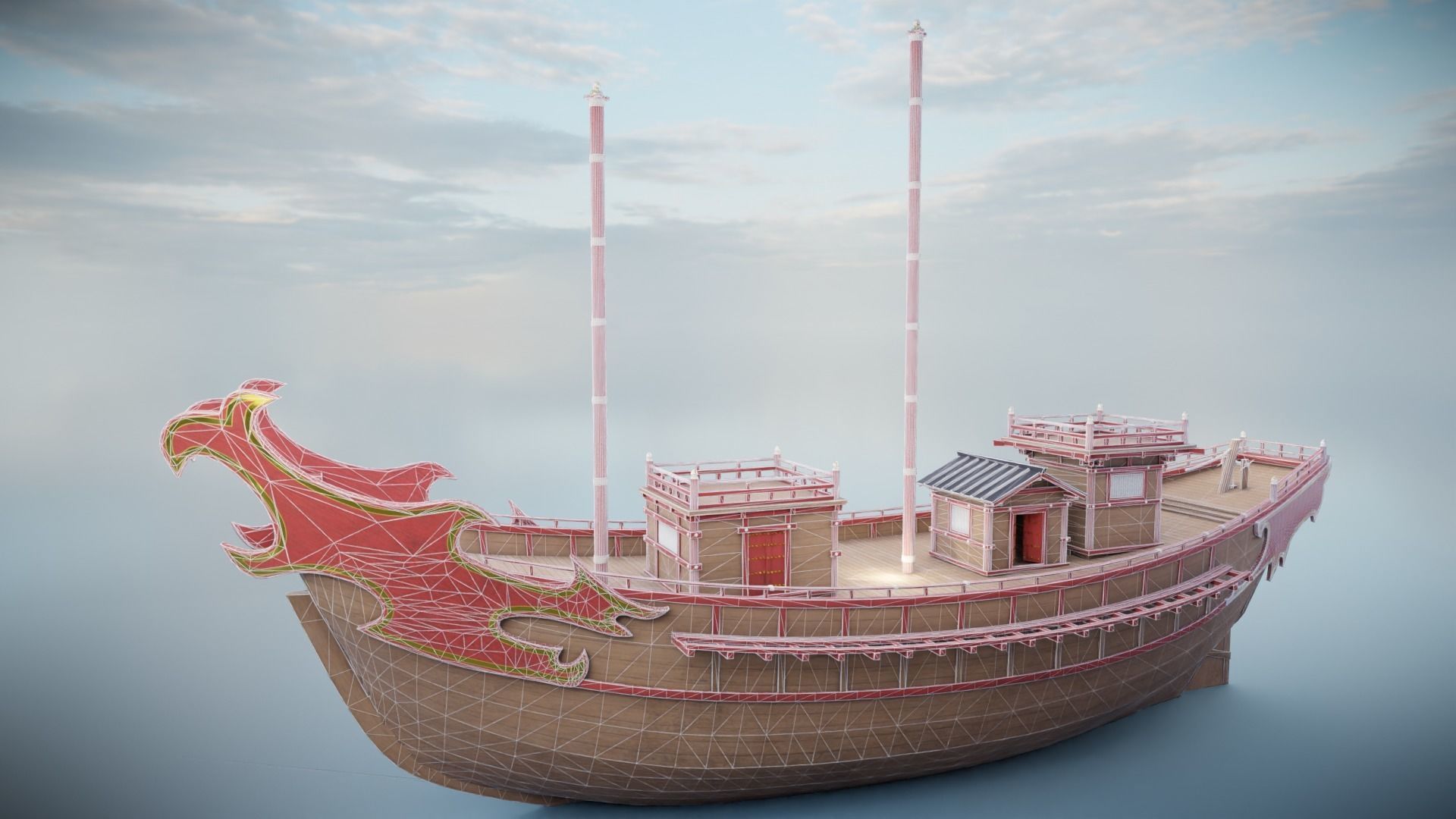 Kentoshi-sen - Asian ship Low-poly 3D model_28