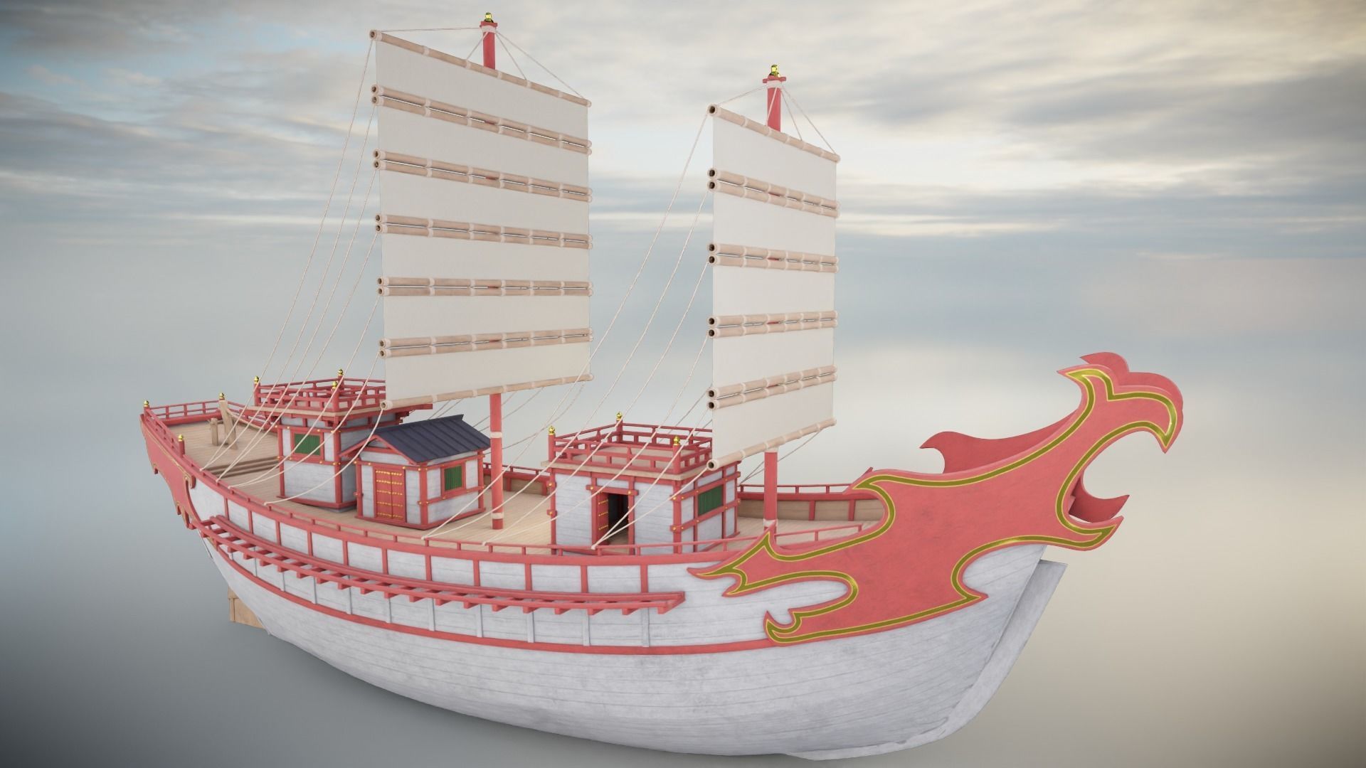Kentoshi-sen - Asian ship Low-poly 3D model_3