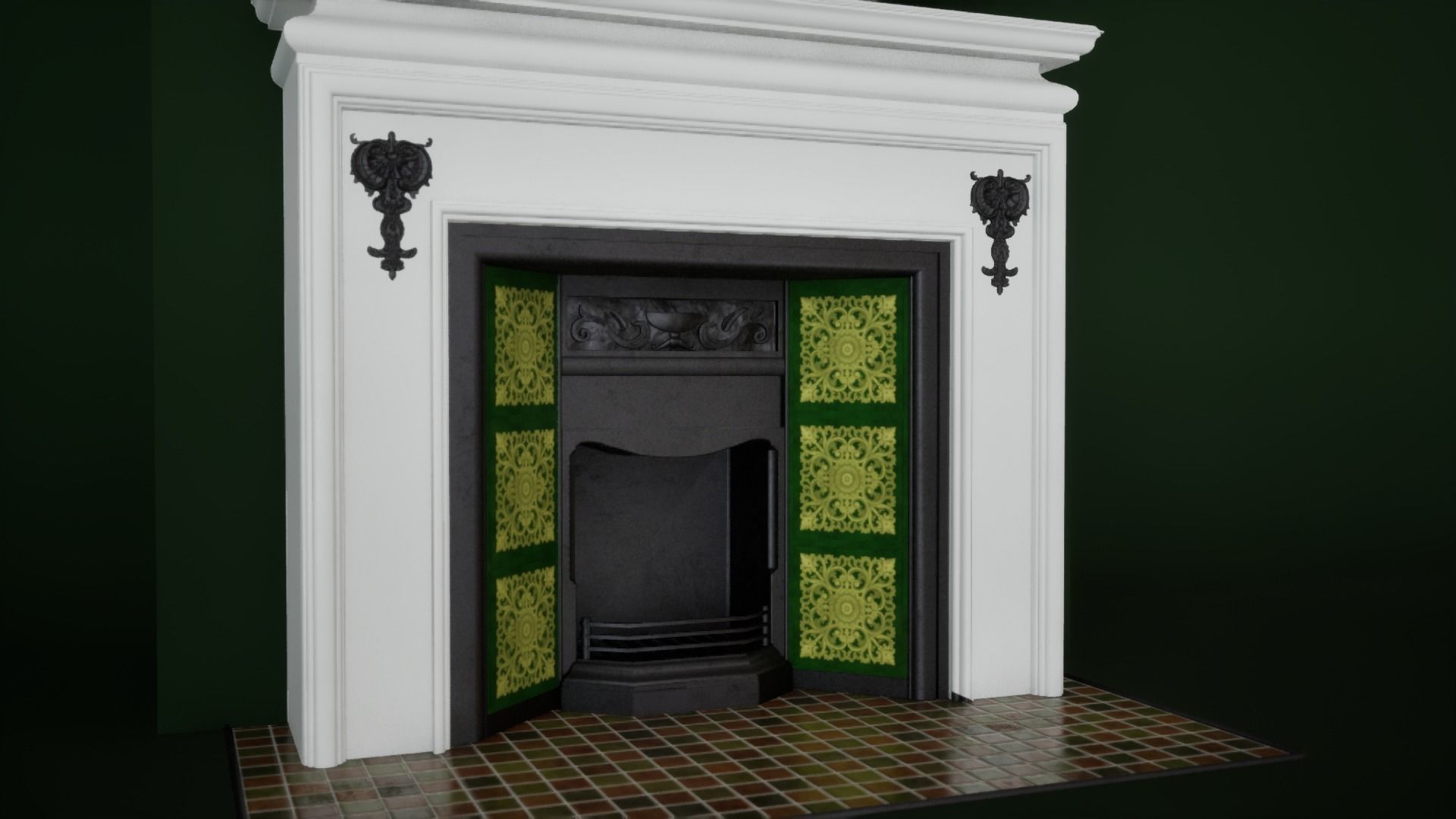Victorian fireplace Low-poly 3D model_4