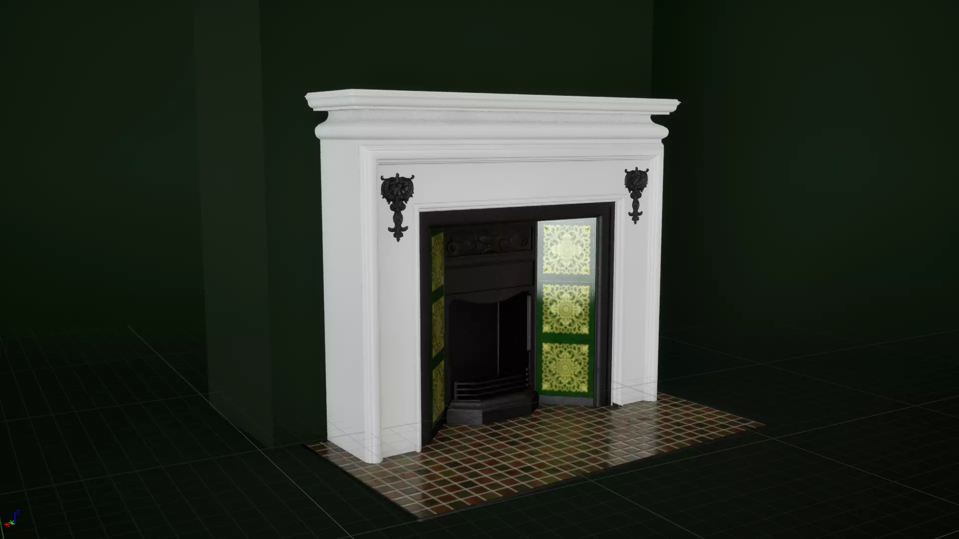 Victorian fireplace Low-poly 3D model_0